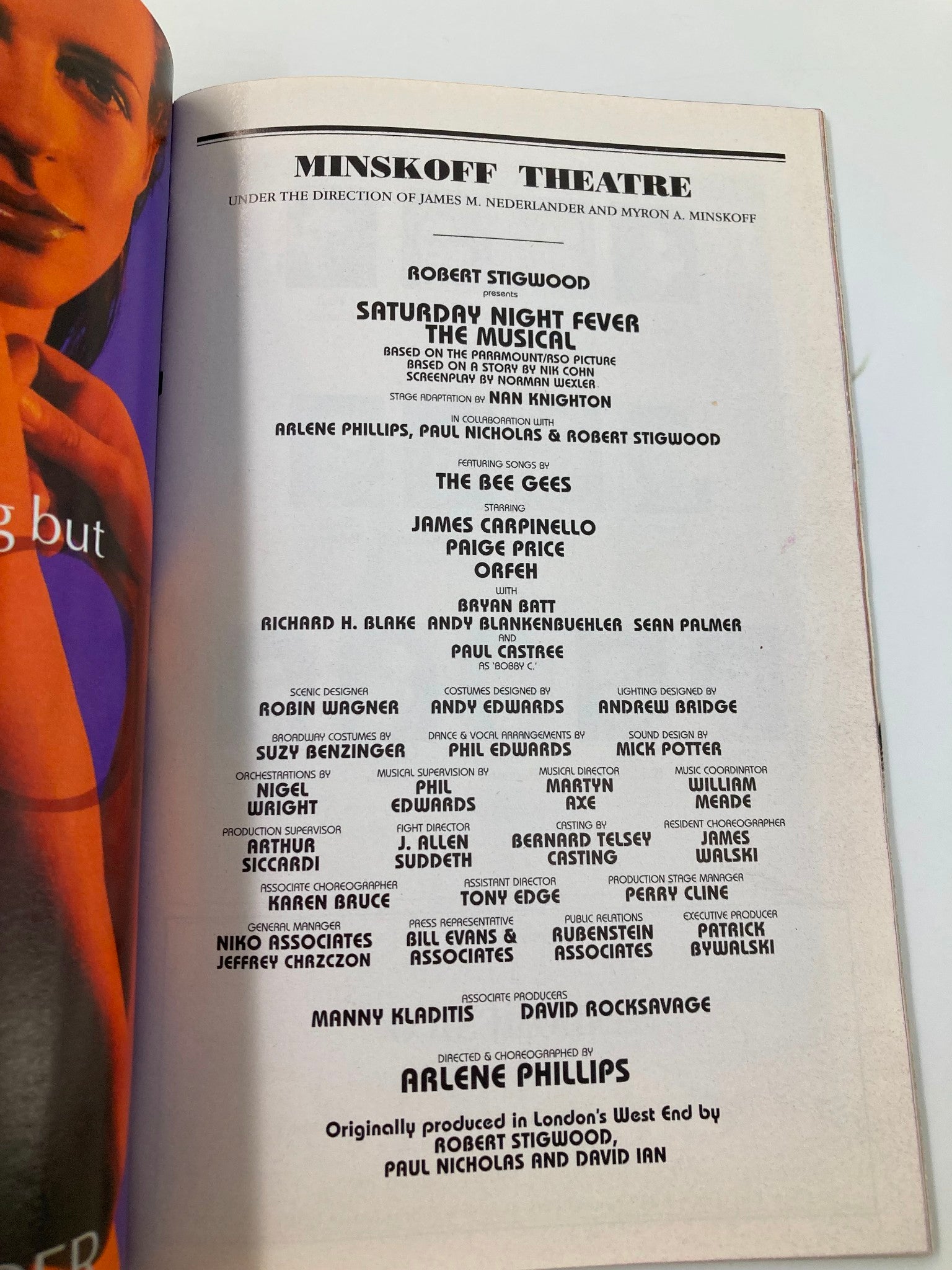 1999 Playbill Minskoff Theatre Saturday Night Fever Sean Palmer, Paul Castree