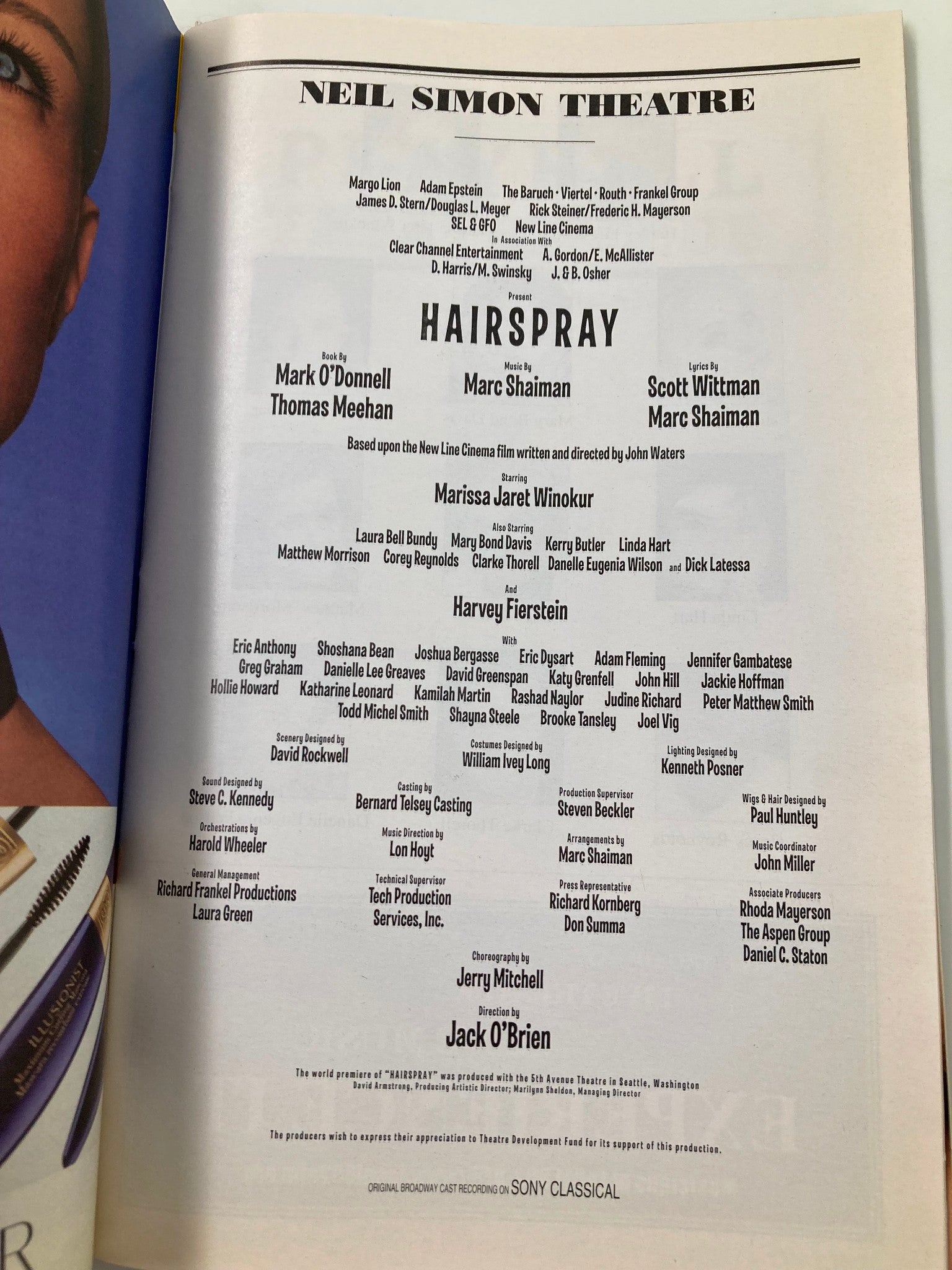 2002 Playbill Neil Simon Theatre Hairspray Laura Bell Bundy, Mary Bond Davis