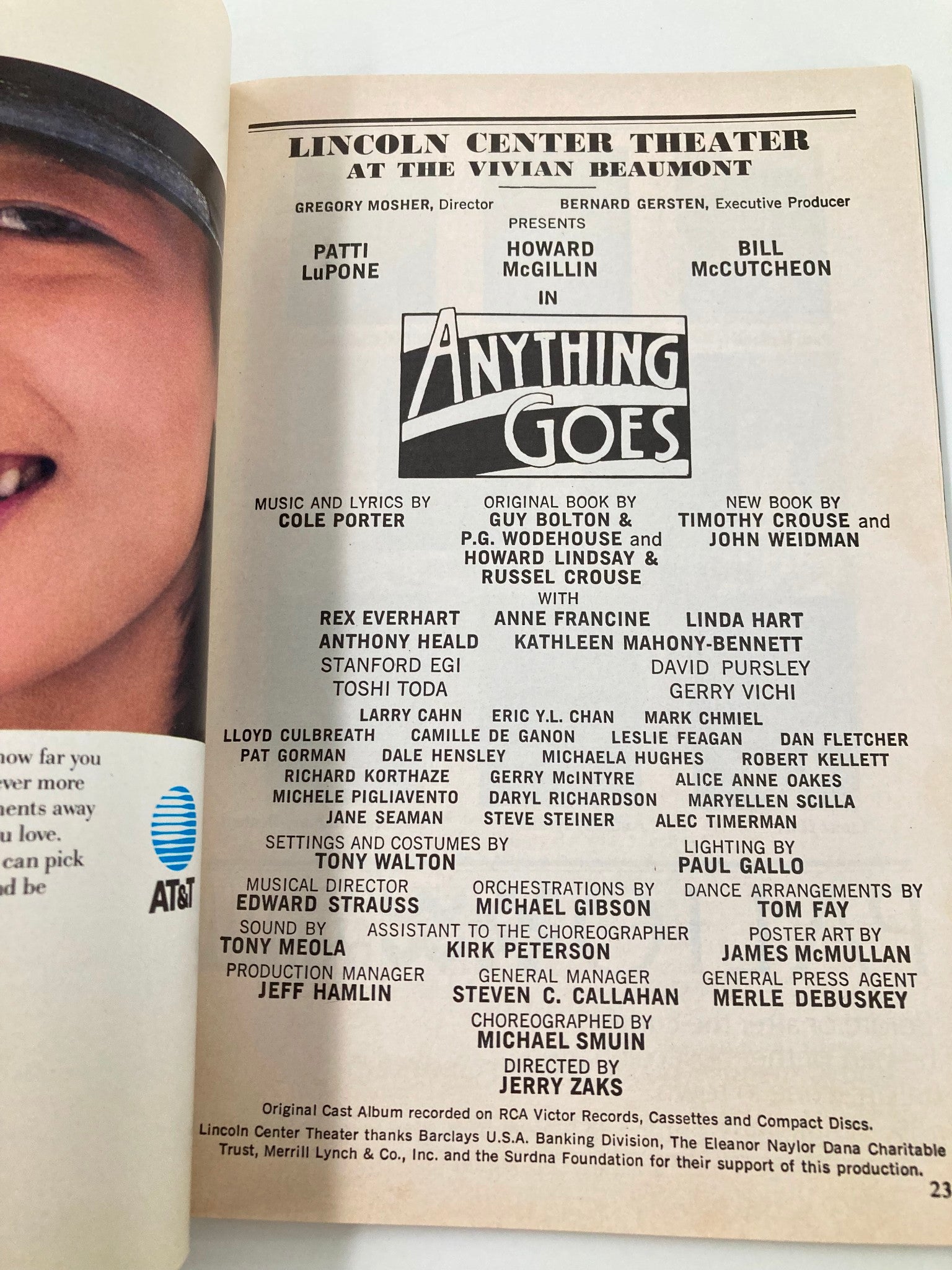 1988 Playbill Lincoln Center Theater Anything Goes Rex Everheart, Anthony Heald