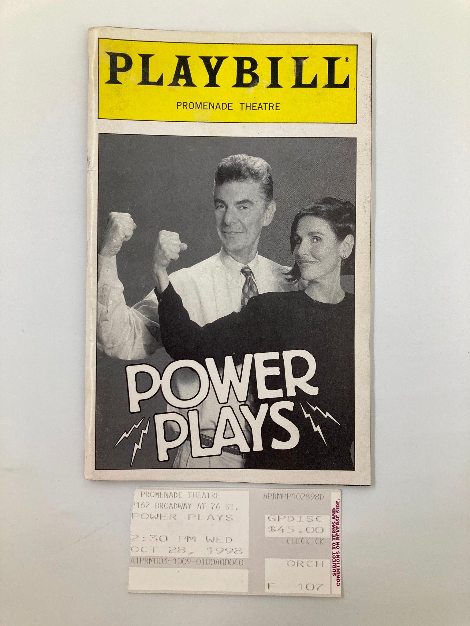 1998 Playbill The Promenade Theatre Power Plays Richard Benjamin, Paula Prentiss