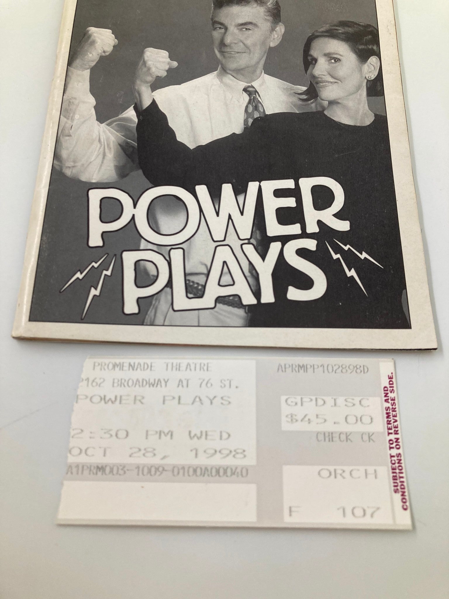 1998 Playbill The Promenade Theatre Power Plays Richard Benjamin, Paula Prentiss