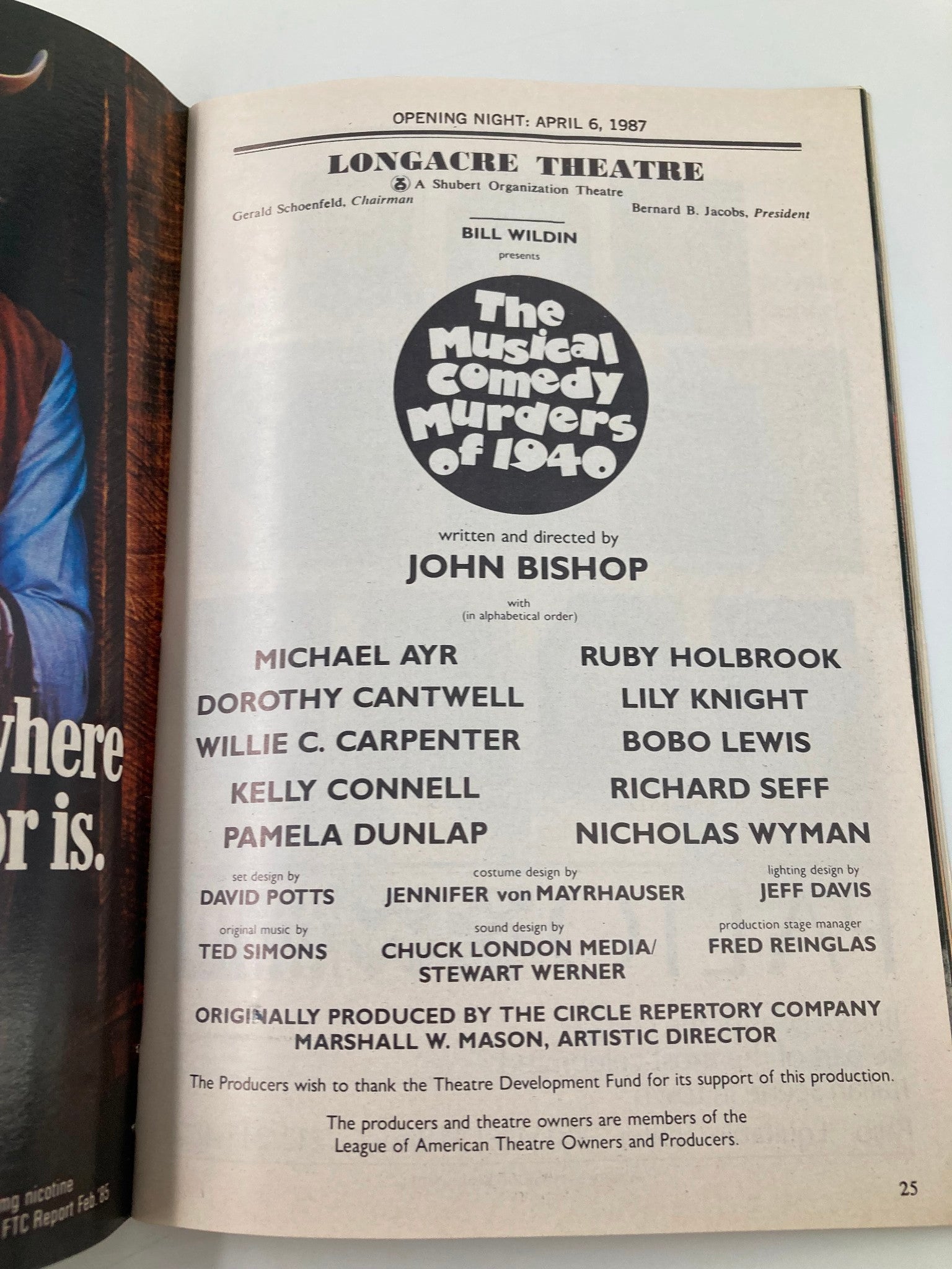 1987 Playbill Longacre Theatre The Musical Comedy Murders of 1940 Michael Ayr