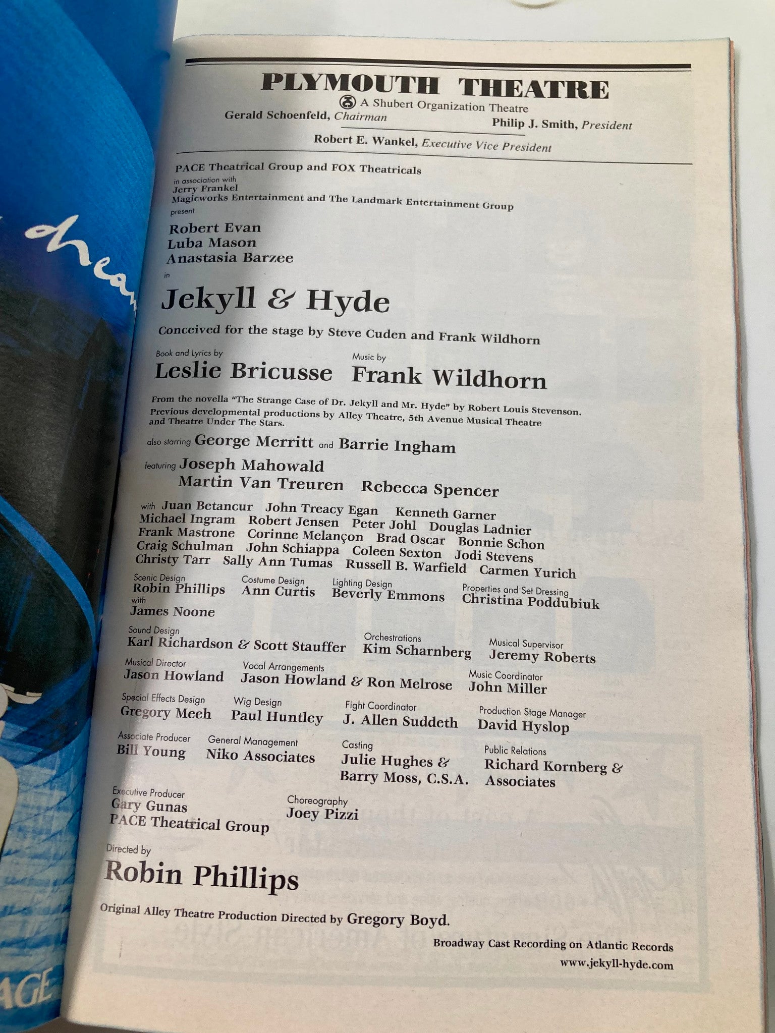 1999 Playbill Plymouth Theatre Jekyll & Hyde George Merritt, Barrie Ingham