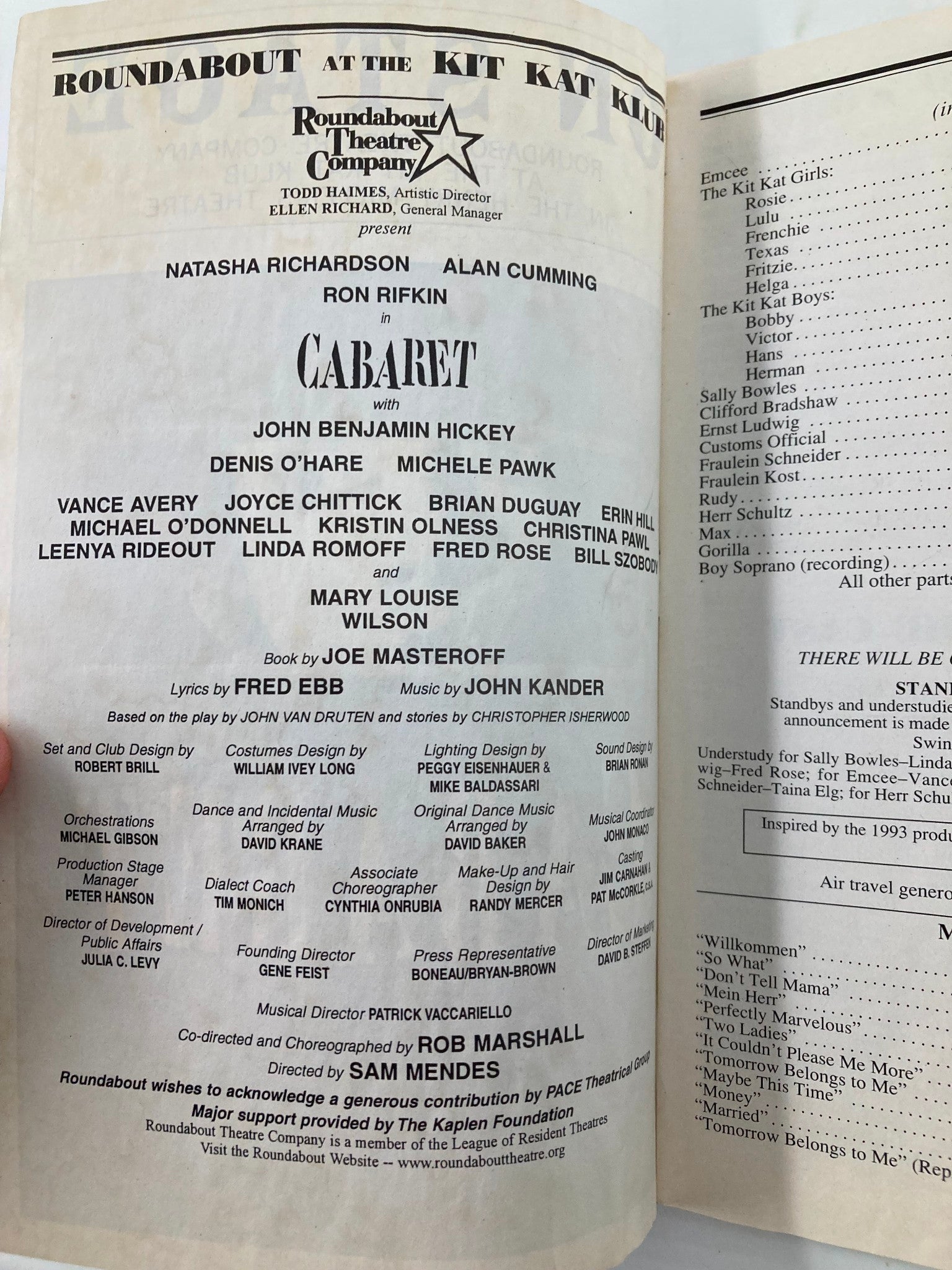 1998 Playbill Roundabout Theatre Cabaret John Benjamin Hickey, Denis O'Hare