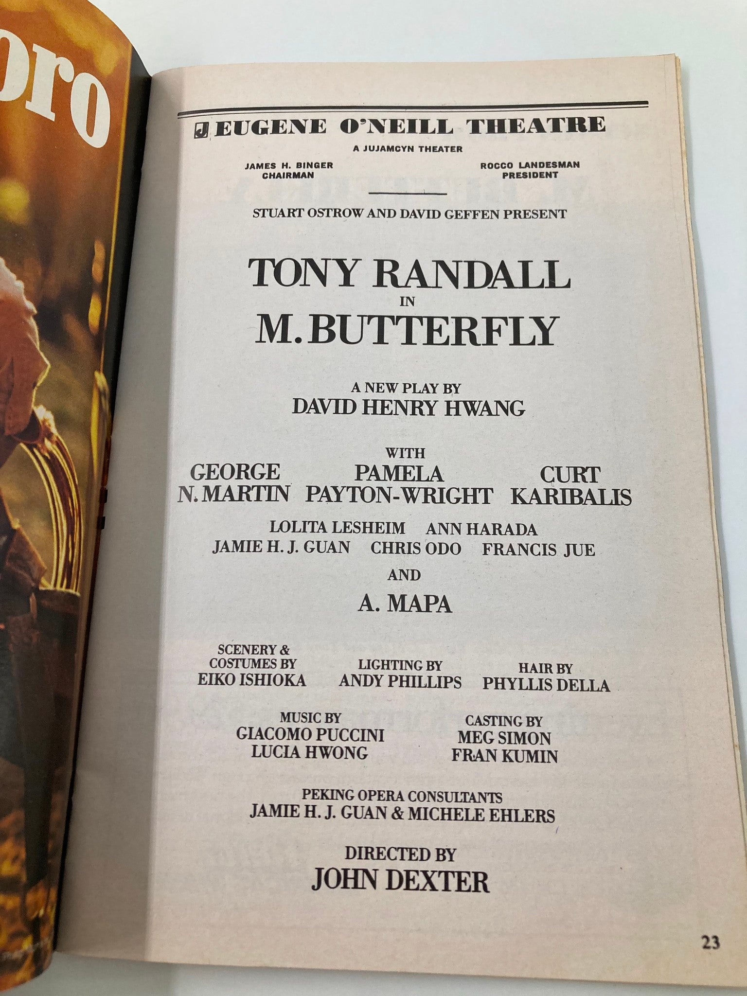 1990 Playbill Eugene O'Neil Theatre M. Butterfly Tony Randall, Curt Karibalis