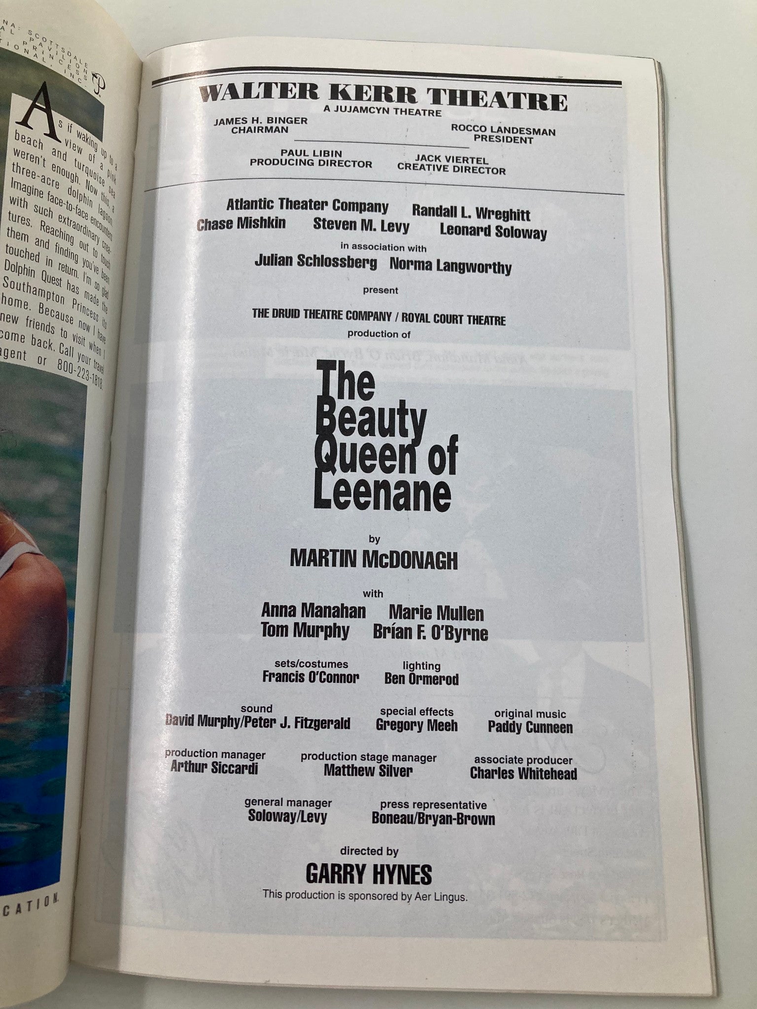 1998 Playbill Waleter Kerr Theatre The Beauty of Queen Leenane Anna Manahan