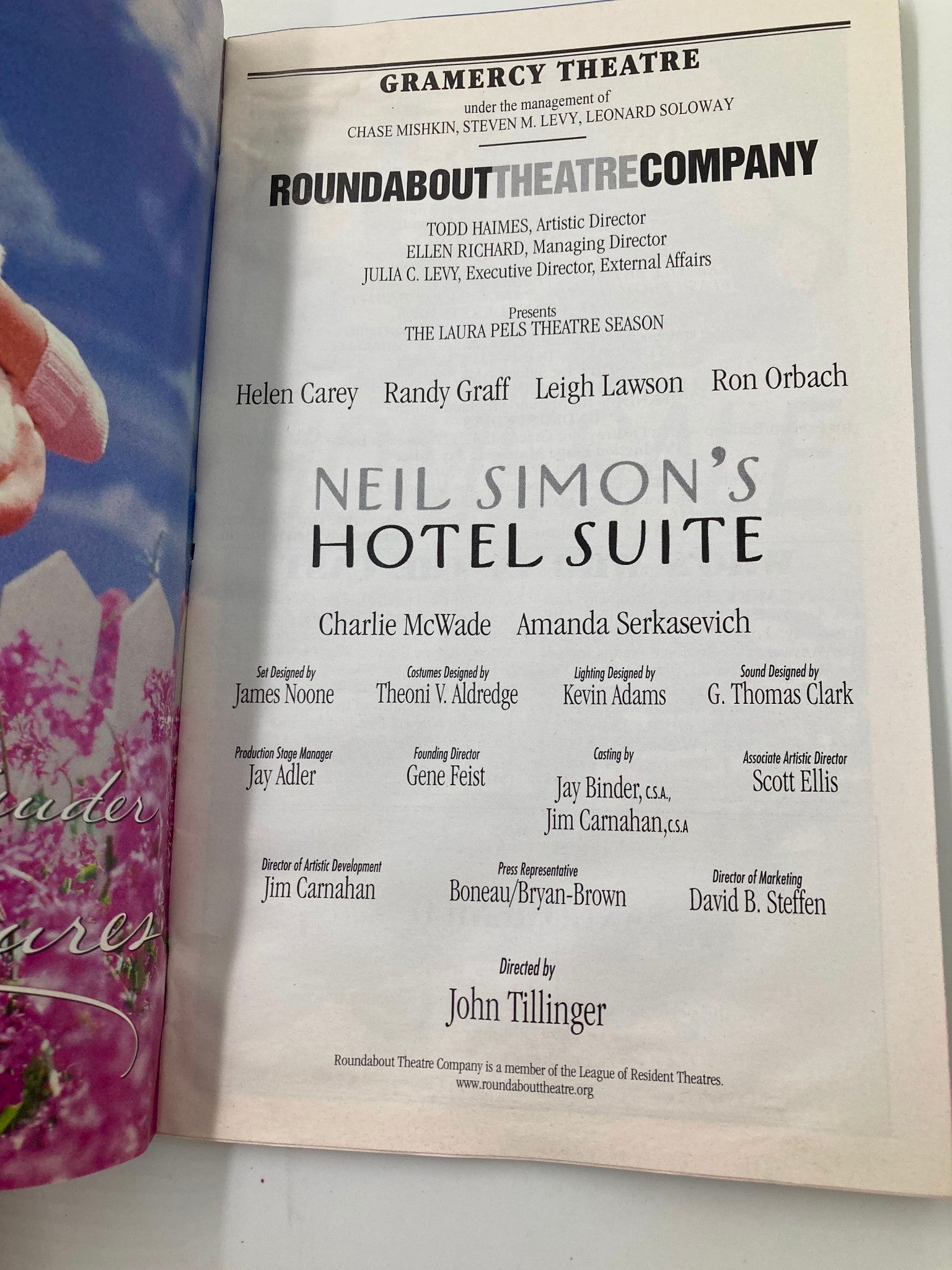 2000 Playbill Gramercy Theatre Hotel Suite Charlie McWade, Amanda Serkasevich