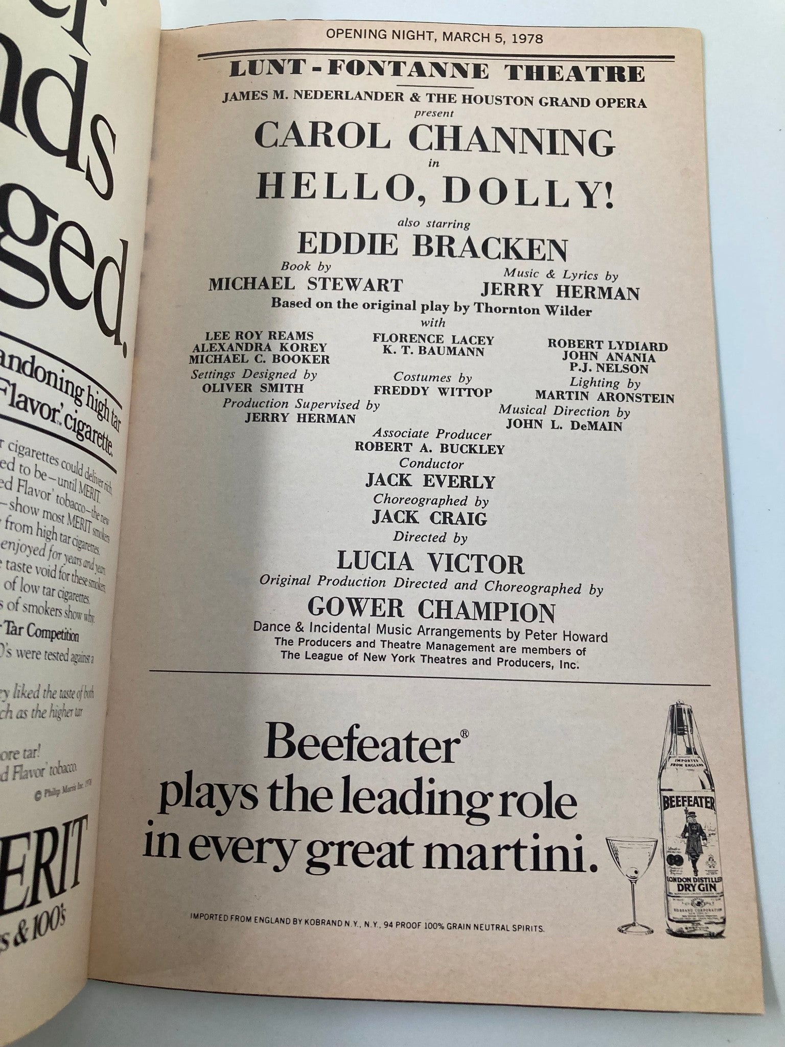 1978 Playbill Lunt-Fontanne Theatre Hello Dolly Carol Channing, Eddie Bracken