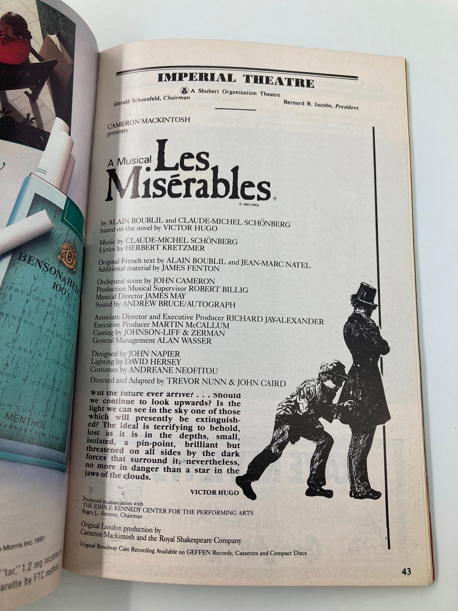 1991 Playbill Imperial Theatre Musical Les Miserables by Claude-Michel Schonberg