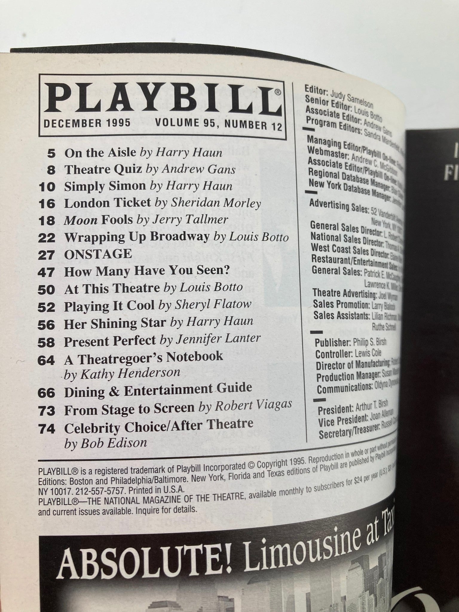 1995 Playbill Martin Beck Theatre Moon Over Buffalo Carol Burnett, Philip Bosco