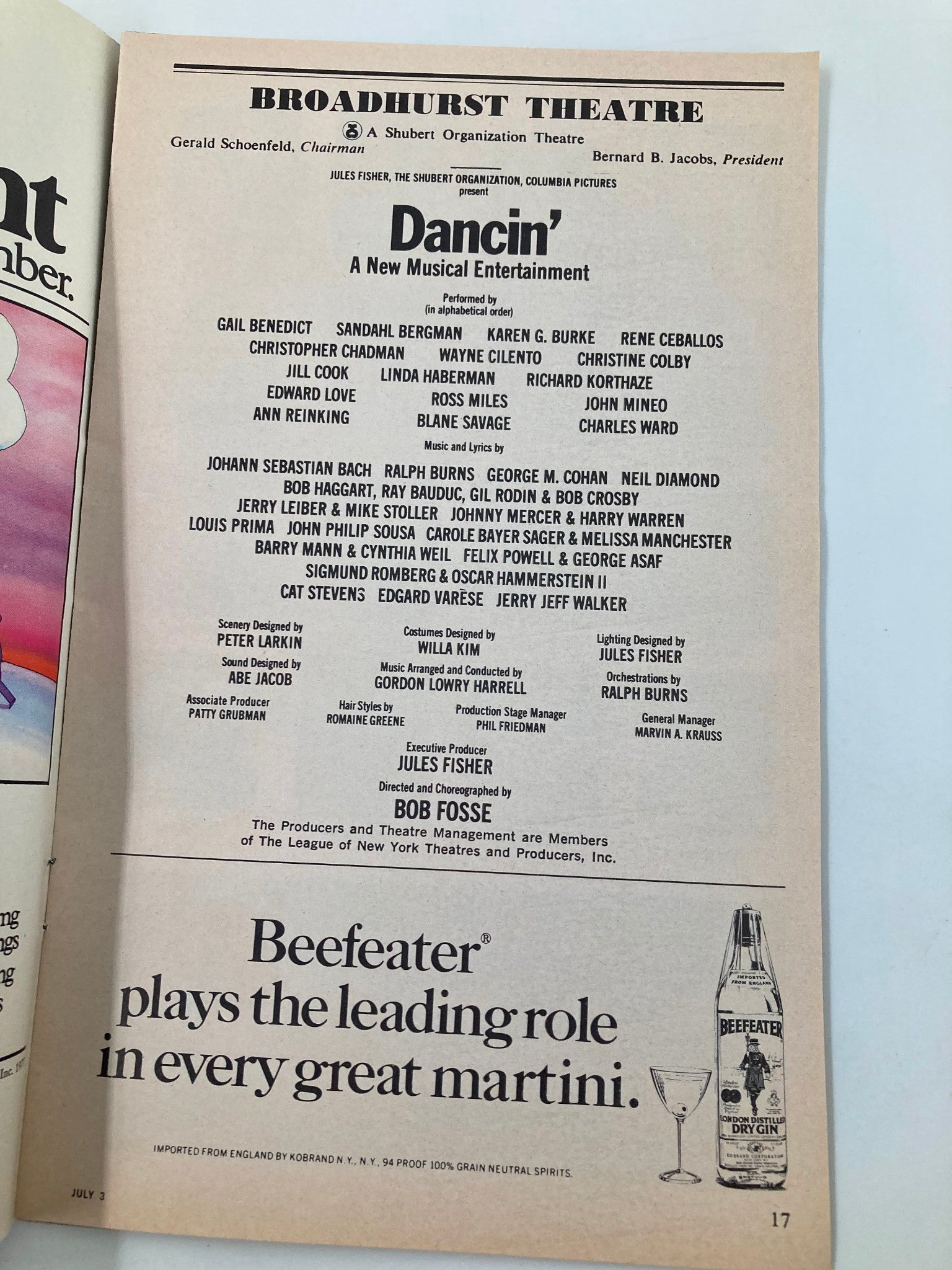 1978 Playbill Broadhurst Theatre Dancin' Musical Gail Benedict, Sandahl Bergman