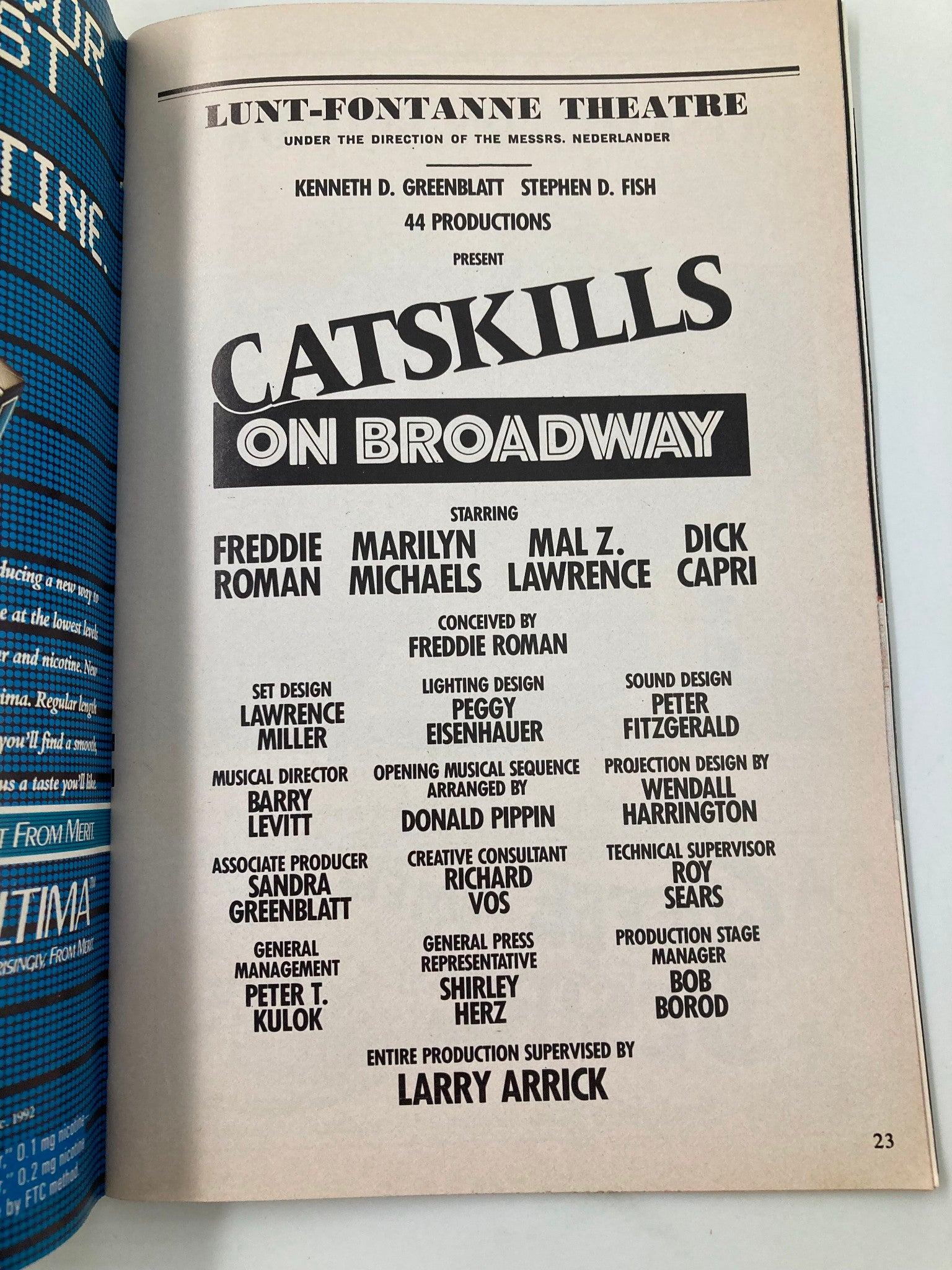 1992 Playbill Lunt-Fontanne Theatre Catskills on Broadway Marilyn Michaels