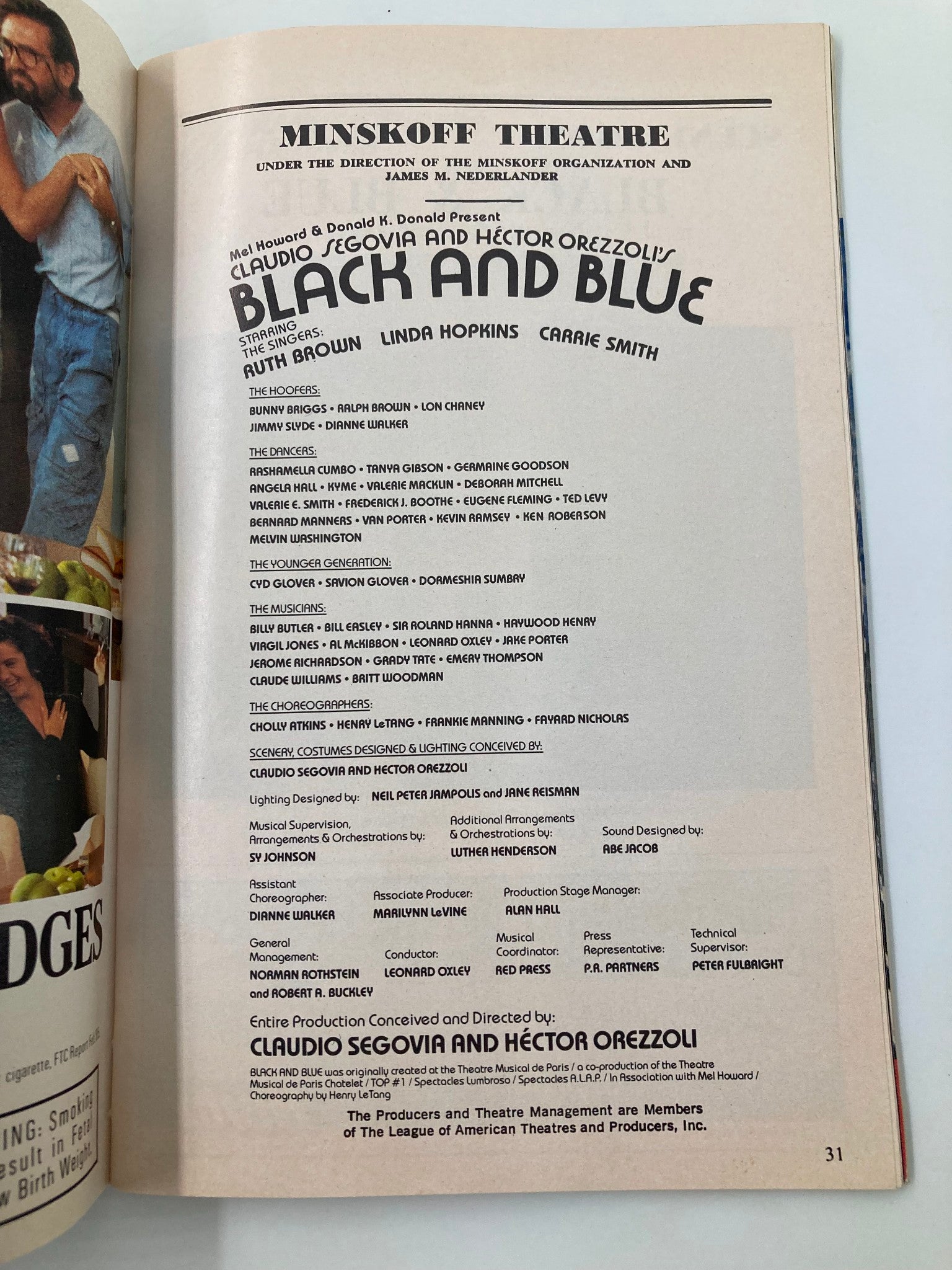 1989 Playbill Minskoff Theatre Black and Blue Linda Hopkins, Carrie Smith VG