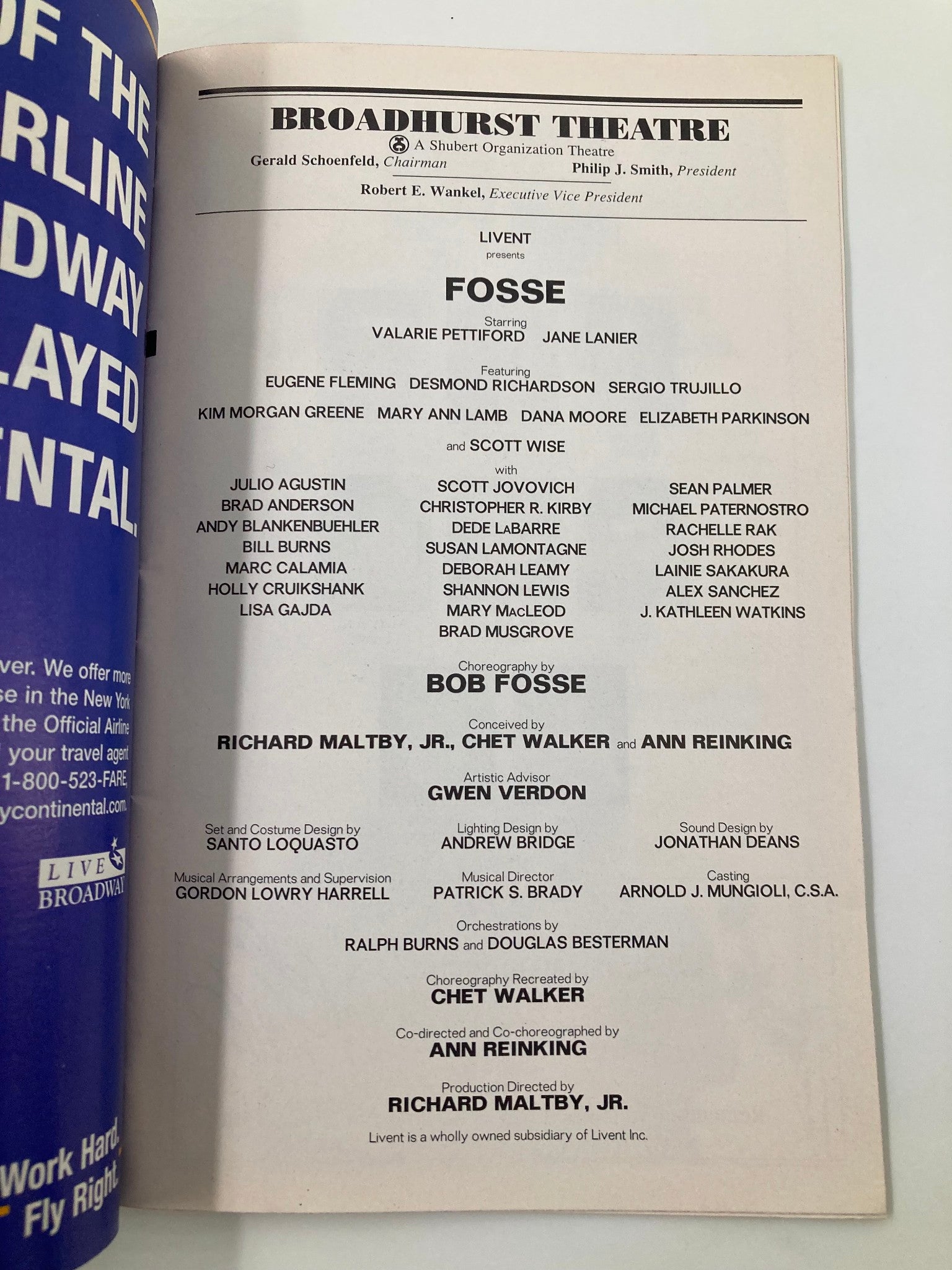 1999 Playbill Broadhurst Theatre Fosse Valarie Pettiford and Jane Lanier VG