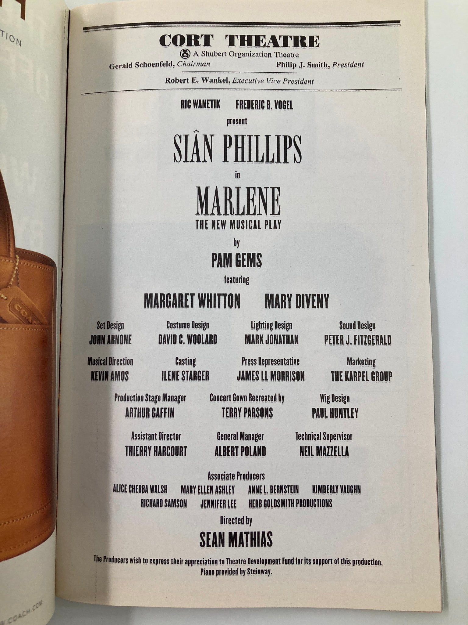 1999 Playbill Cort Theatre Sian Phillips in Marlene A Musical by Pam Gems VG