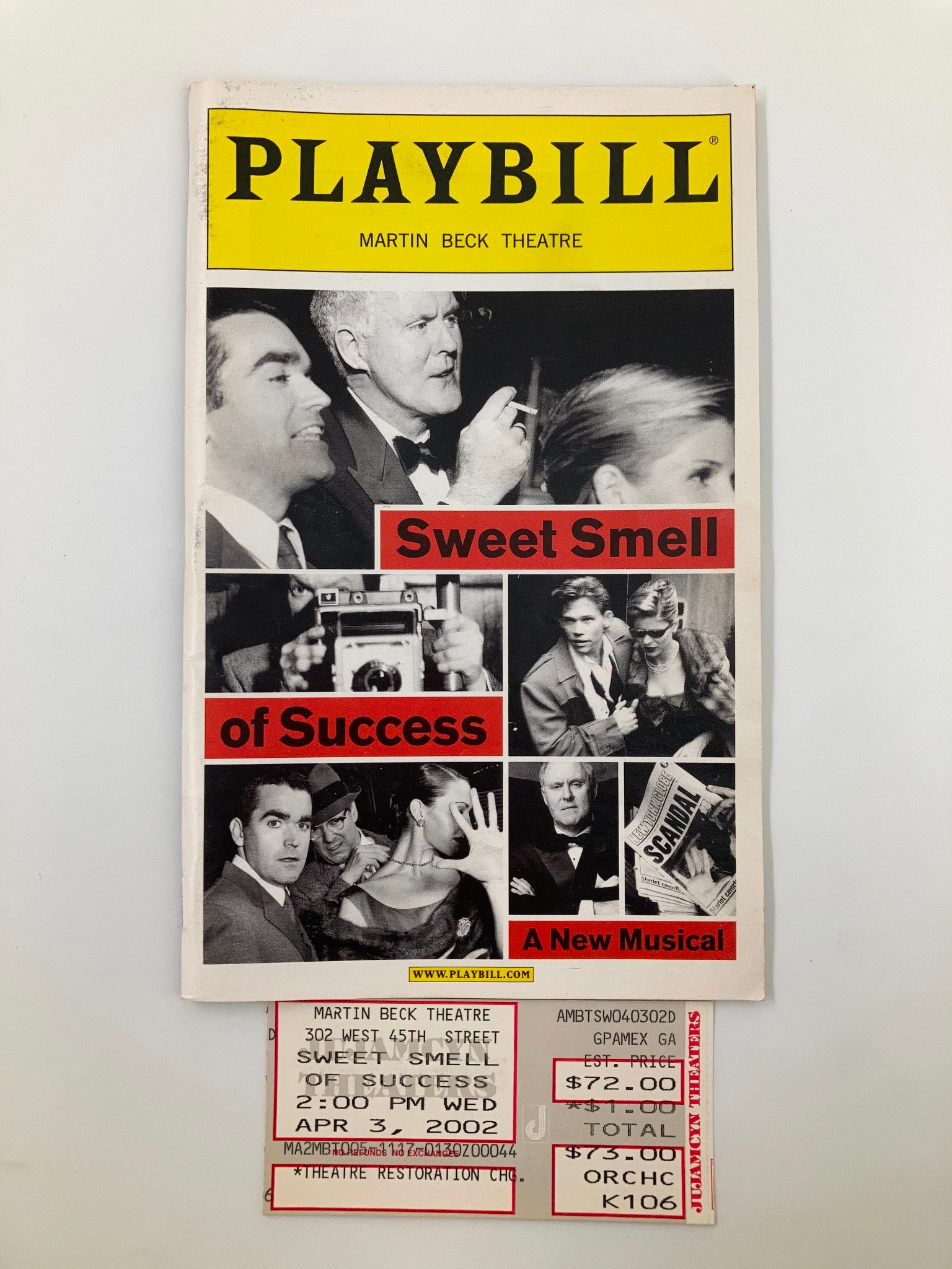 2002 Playbill Martin Beck Theatre John Lithgow in Sweet Smell of Success VG