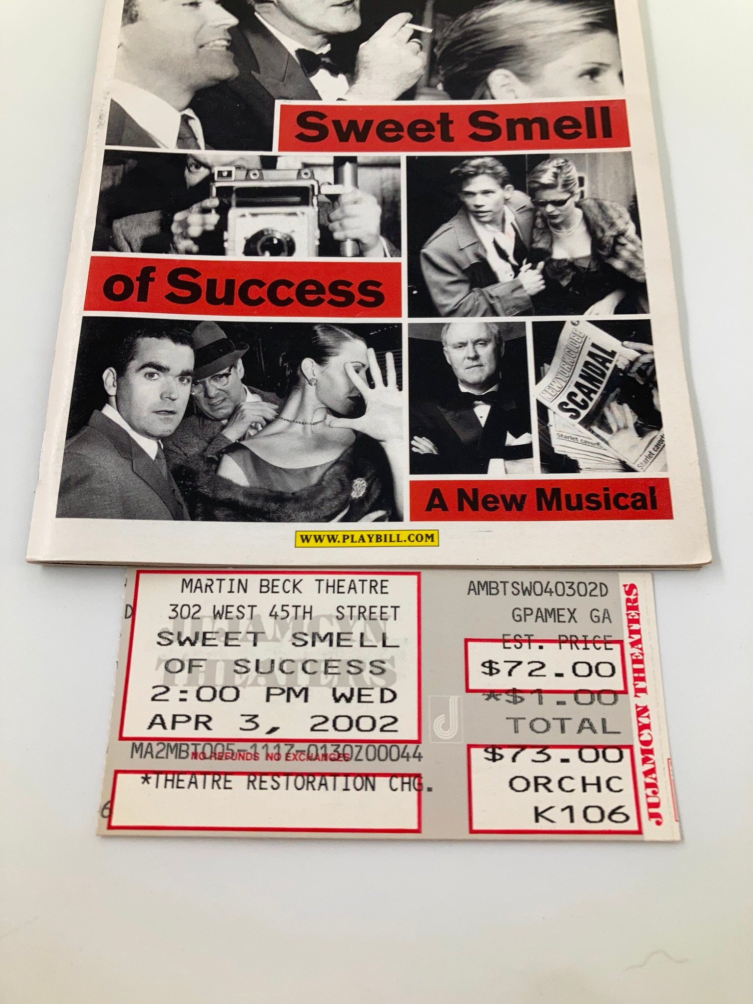 2002 Playbill Martin Beck Theatre John Lithgow in Sweet Smell of Success VG