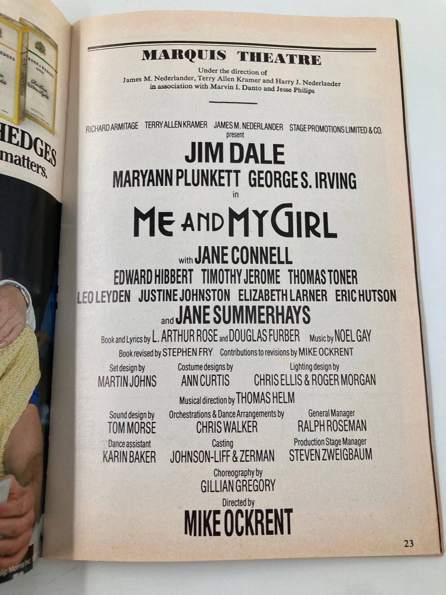 1987 Playbill Marquis Theatre George S. Irving, Jim Dale in Me and My Girl VG