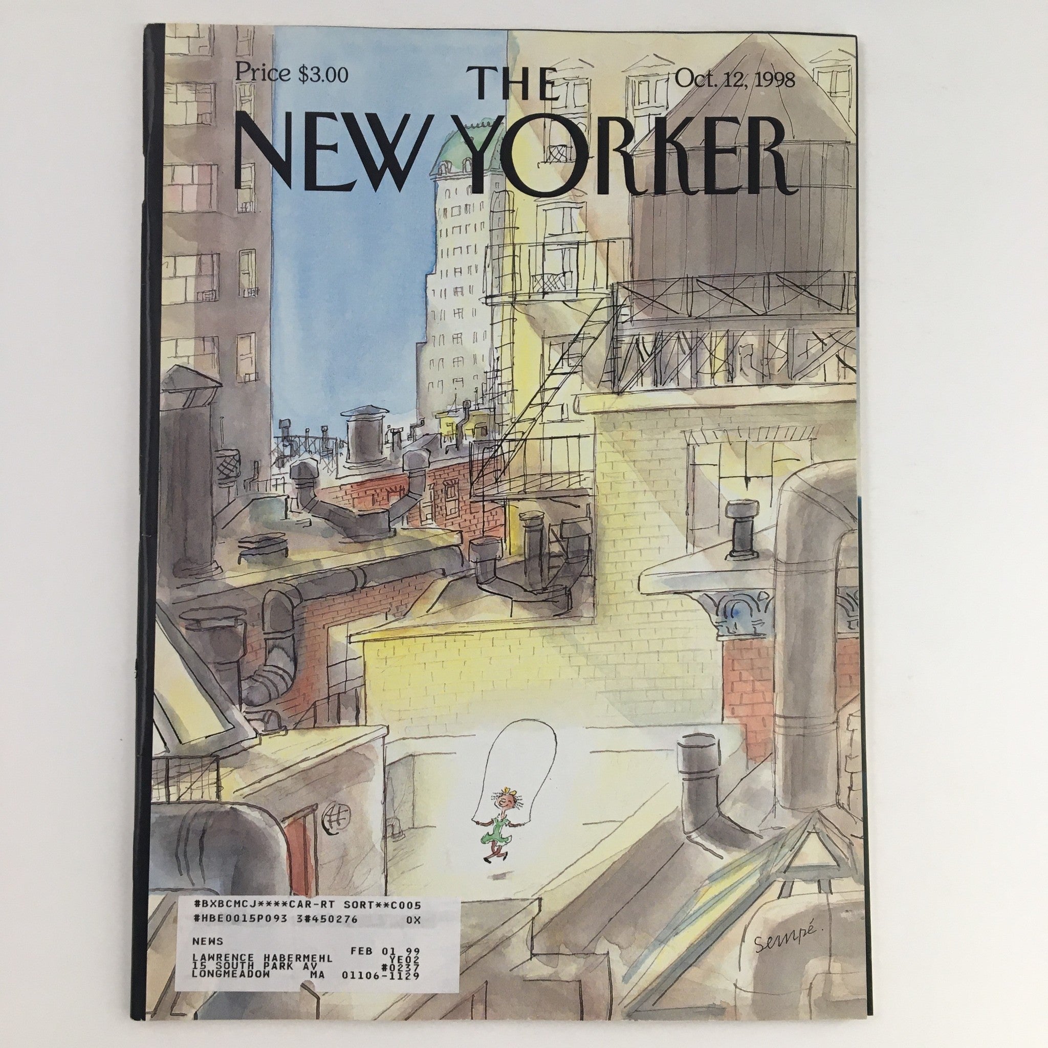 The New Yorker October 12 1998 Full Magazine Cover Art Jean-Jacques Sempé VG