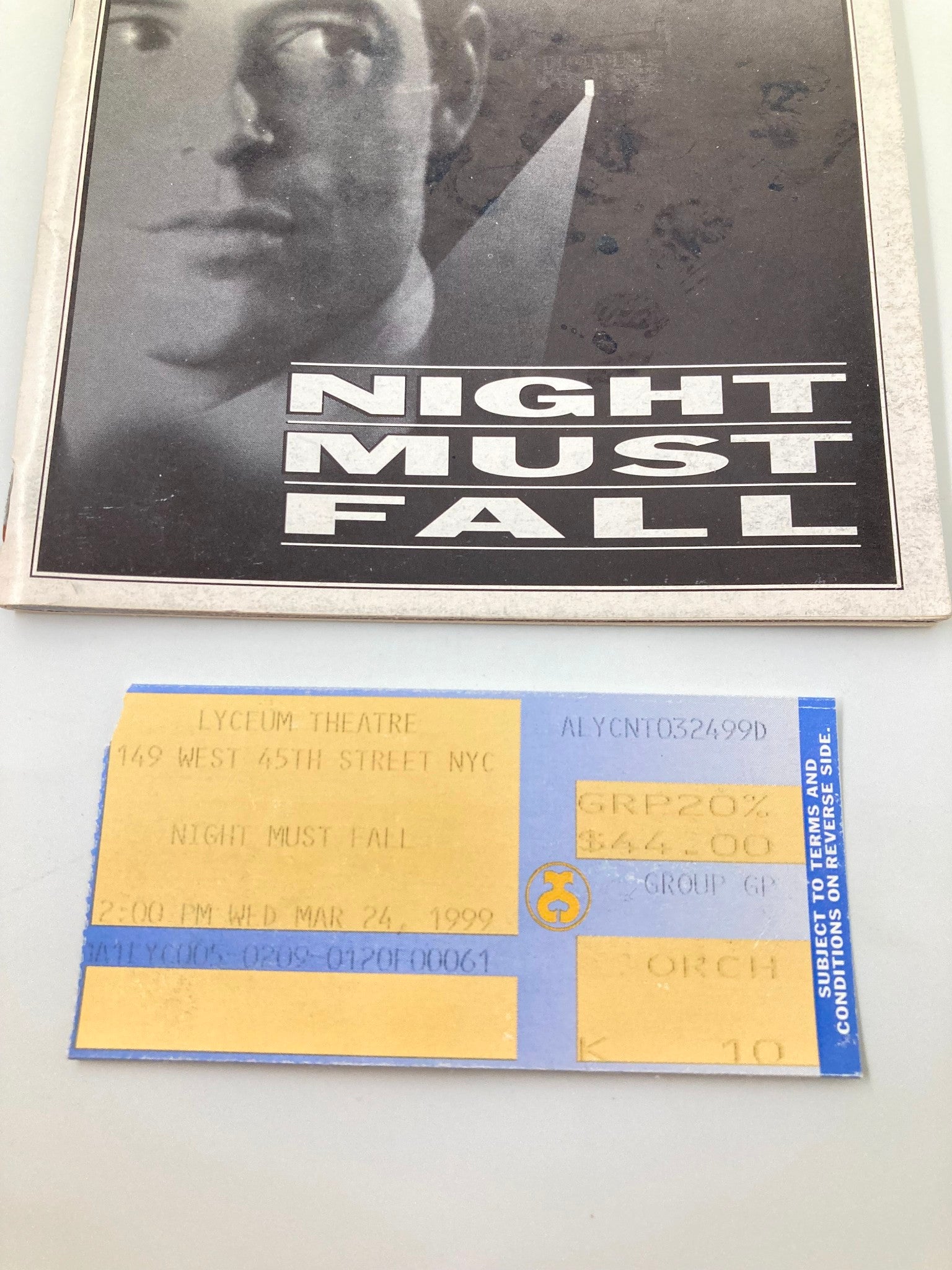 1999 Playbill Lyceum Theatre Night Must Fall Judy Parfitt, J. Smith-Cameron