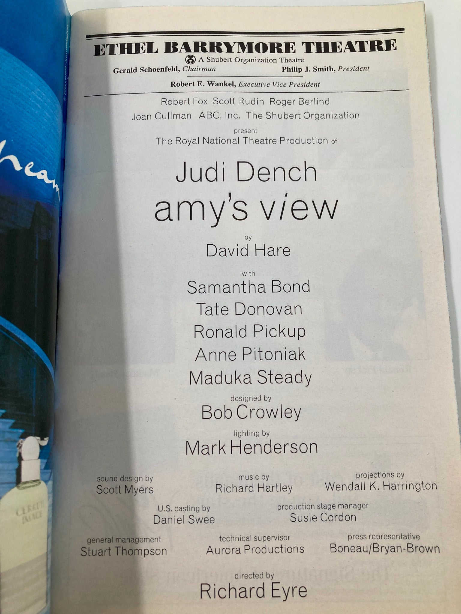 1999 Playbill Ethel Barrymore Theatre Amy's View Judi Dench, Samantha Bond