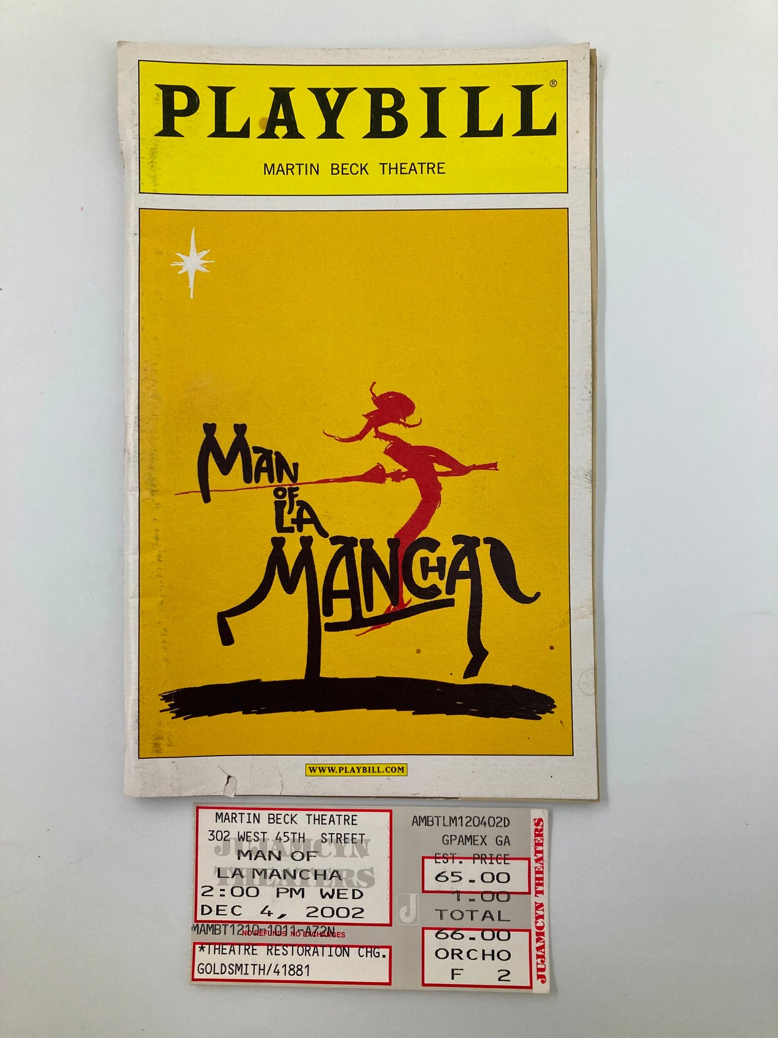 2002 Playbill Martin Beck Theatre Man of La Mancha Mark Jacoby, Stephen Bogardus