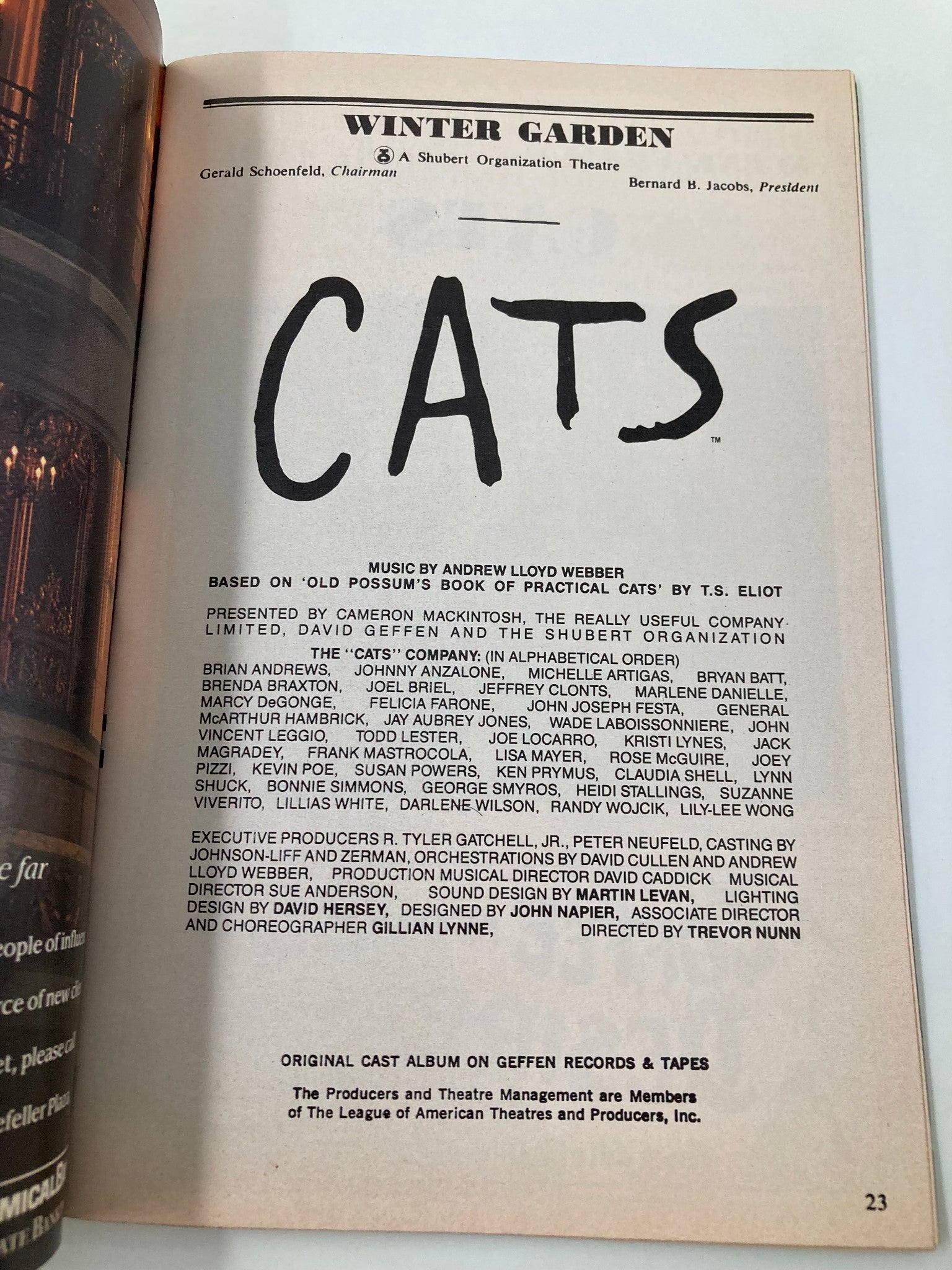 1992 Playbill Winter Garden Cats Brian Andrews Johnny Anzalone Michelle Artigas