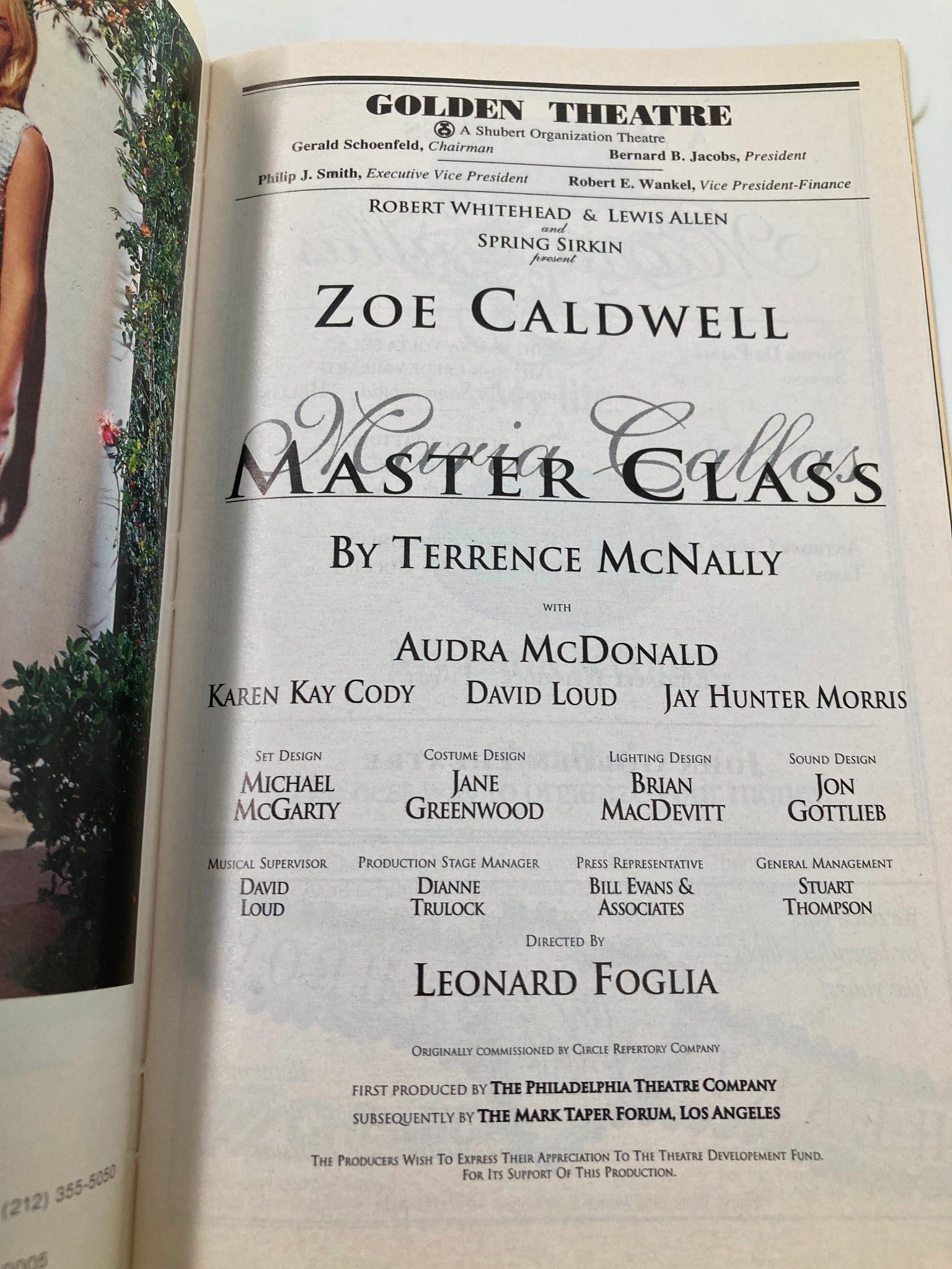 1996 Playbill Golden Theatre Zoe Caldwell in Maria Callas Master Class