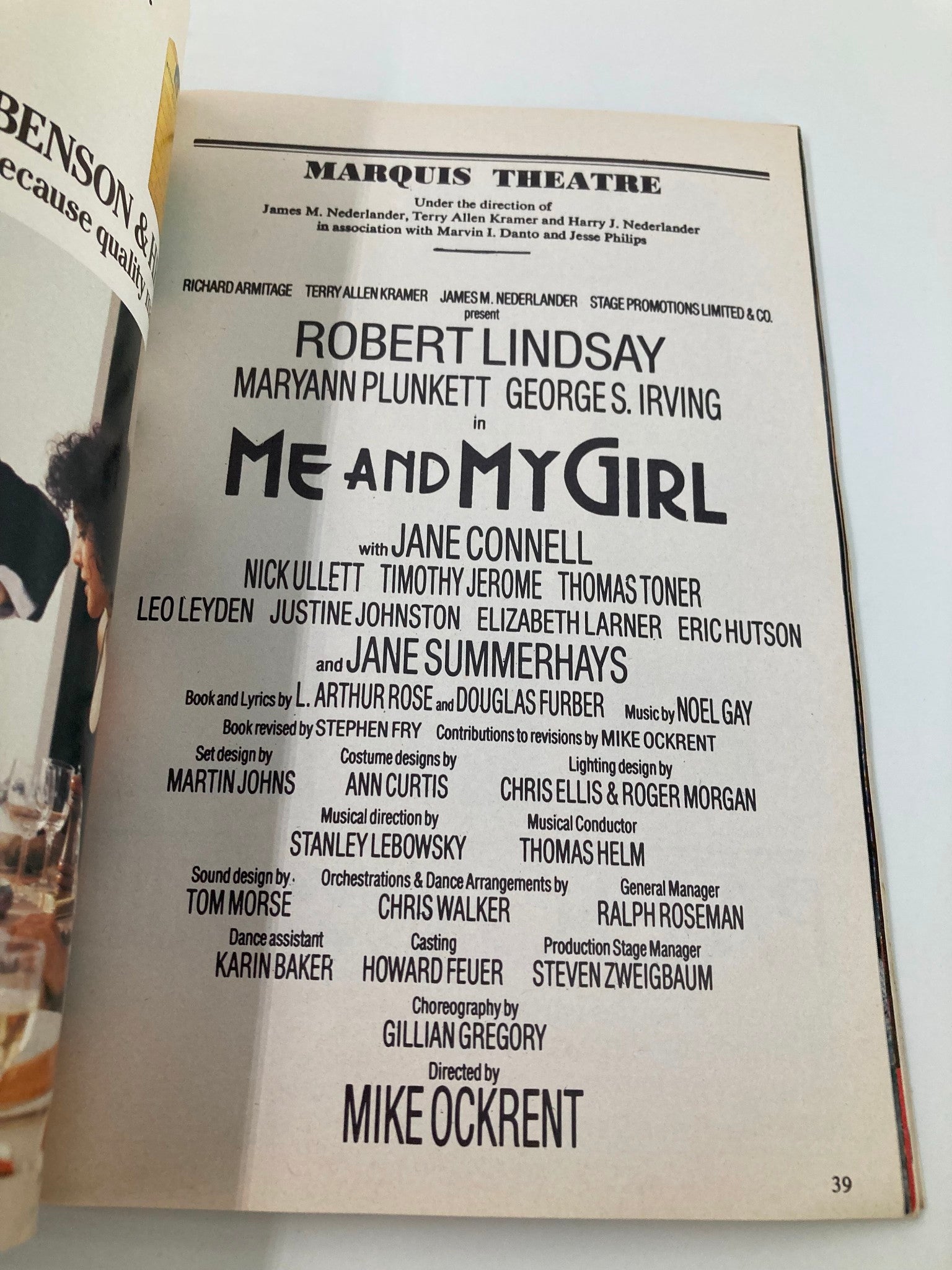 1987 Playbill Marquis Theatre Me and My Girl Robert Lindsay, Maryann Plunkett