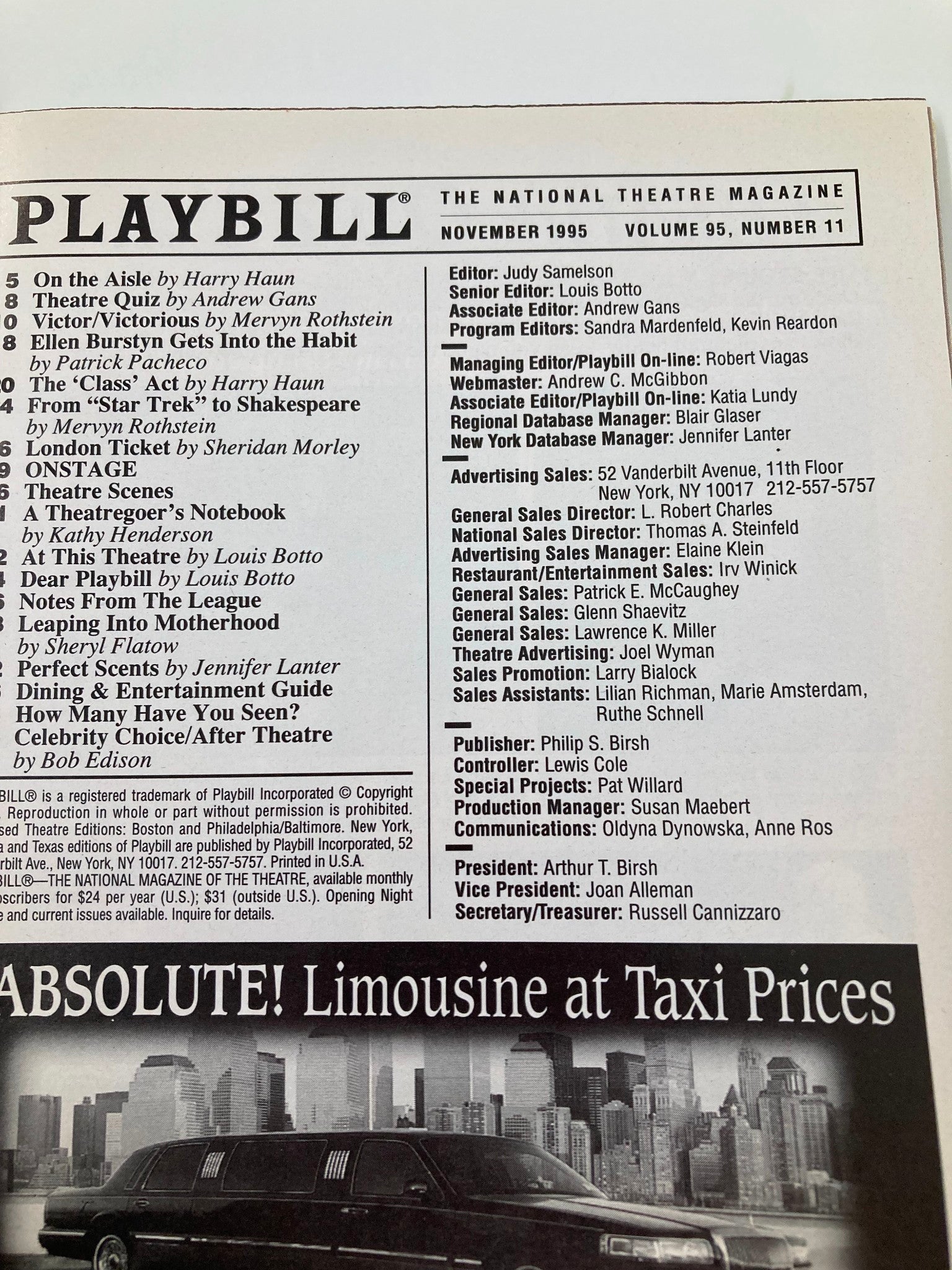 1995 Playbill Lincoln Center Theater Racing Demon Tom Bloom, Robert Gomes