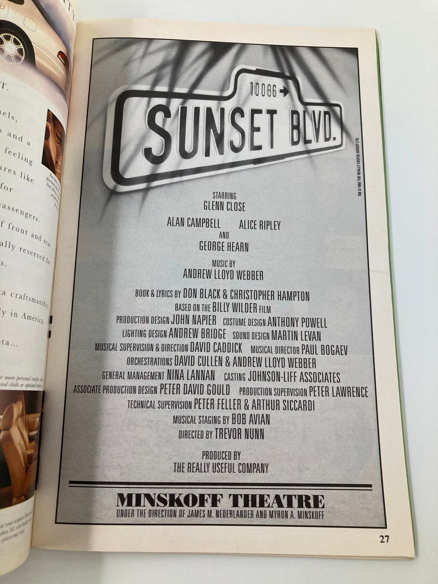 1995 Playbill Minskoff Theatre 10086 Sunset Blvd. Glenn Close, Alan Campbell