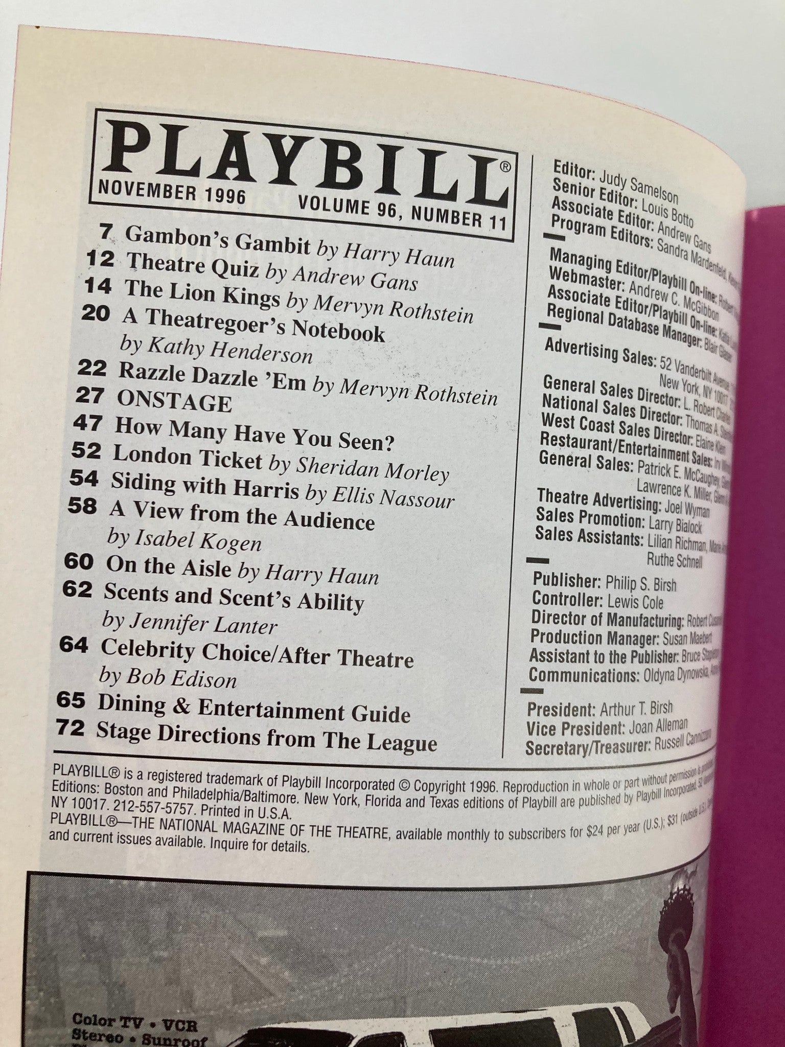 1996 Playbill Walter Kerr Theatre Present Laughter Frank Langella, David Cale