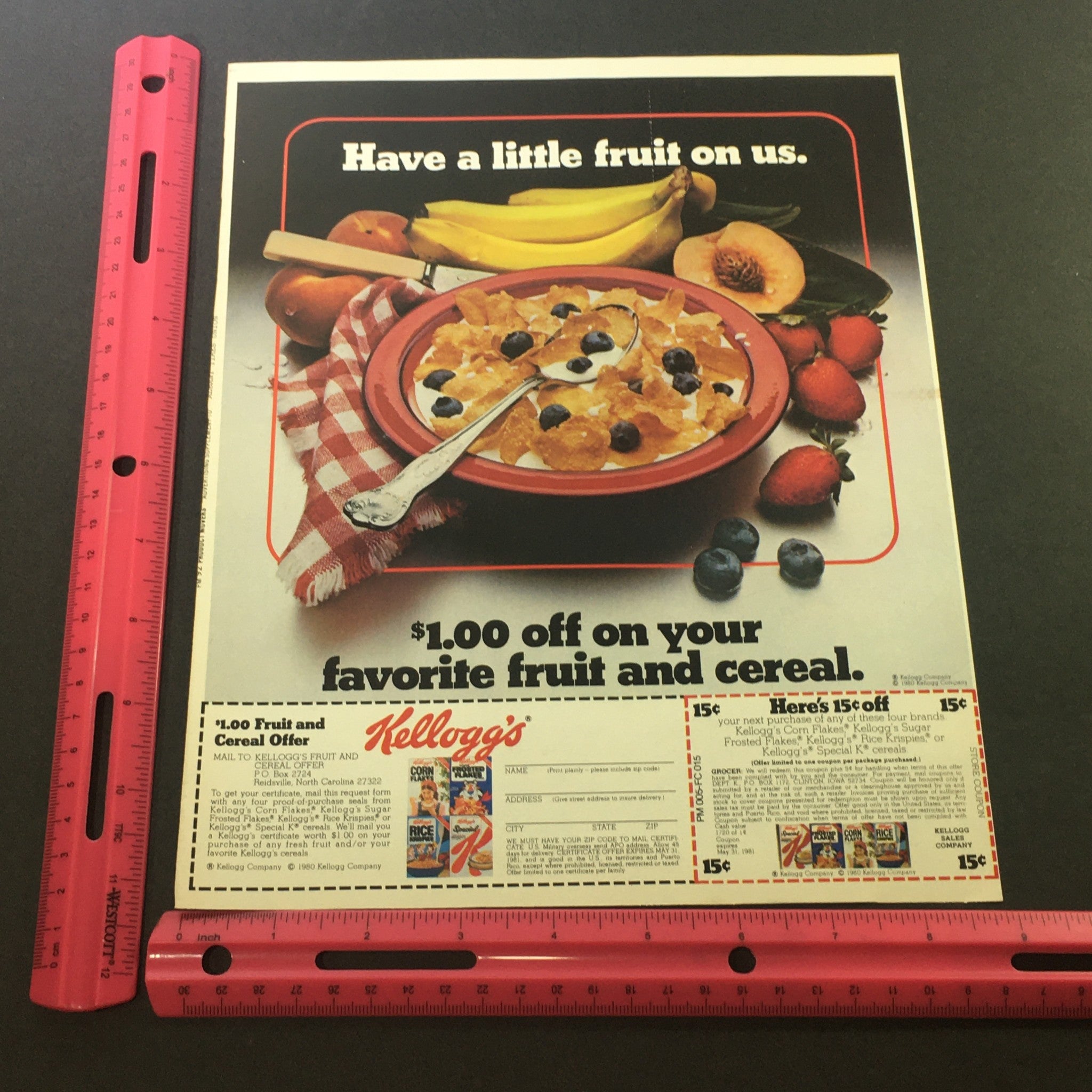 VTG 1981 Kellogg's Corn Flakes, Sugar Frosted Flakes Fruit & Cereal Offer Coupon