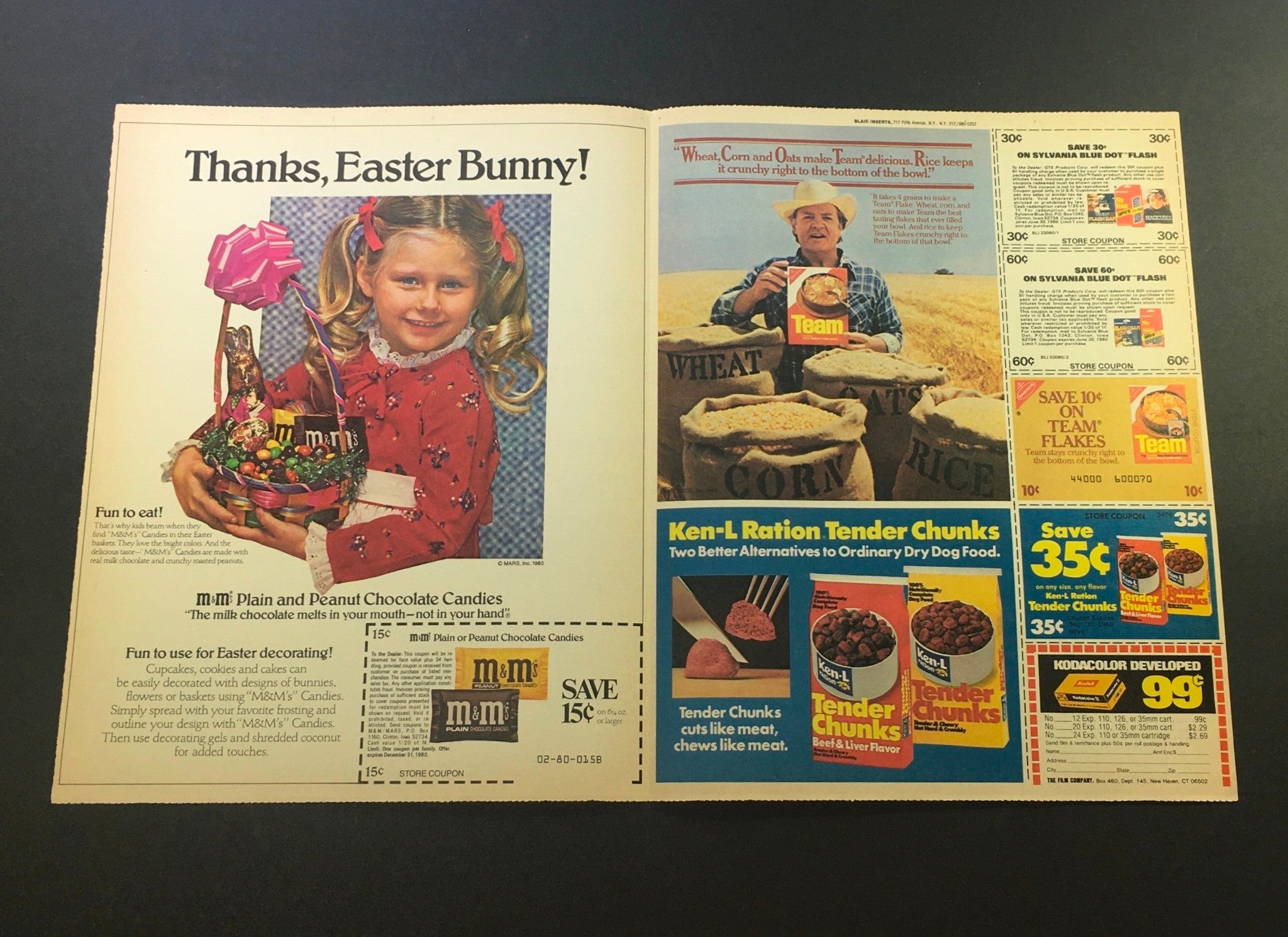 VTG 1980 M&M's Plain & Chocolate Candies & Ken-L Ration Tender Chunks Ad Coupon