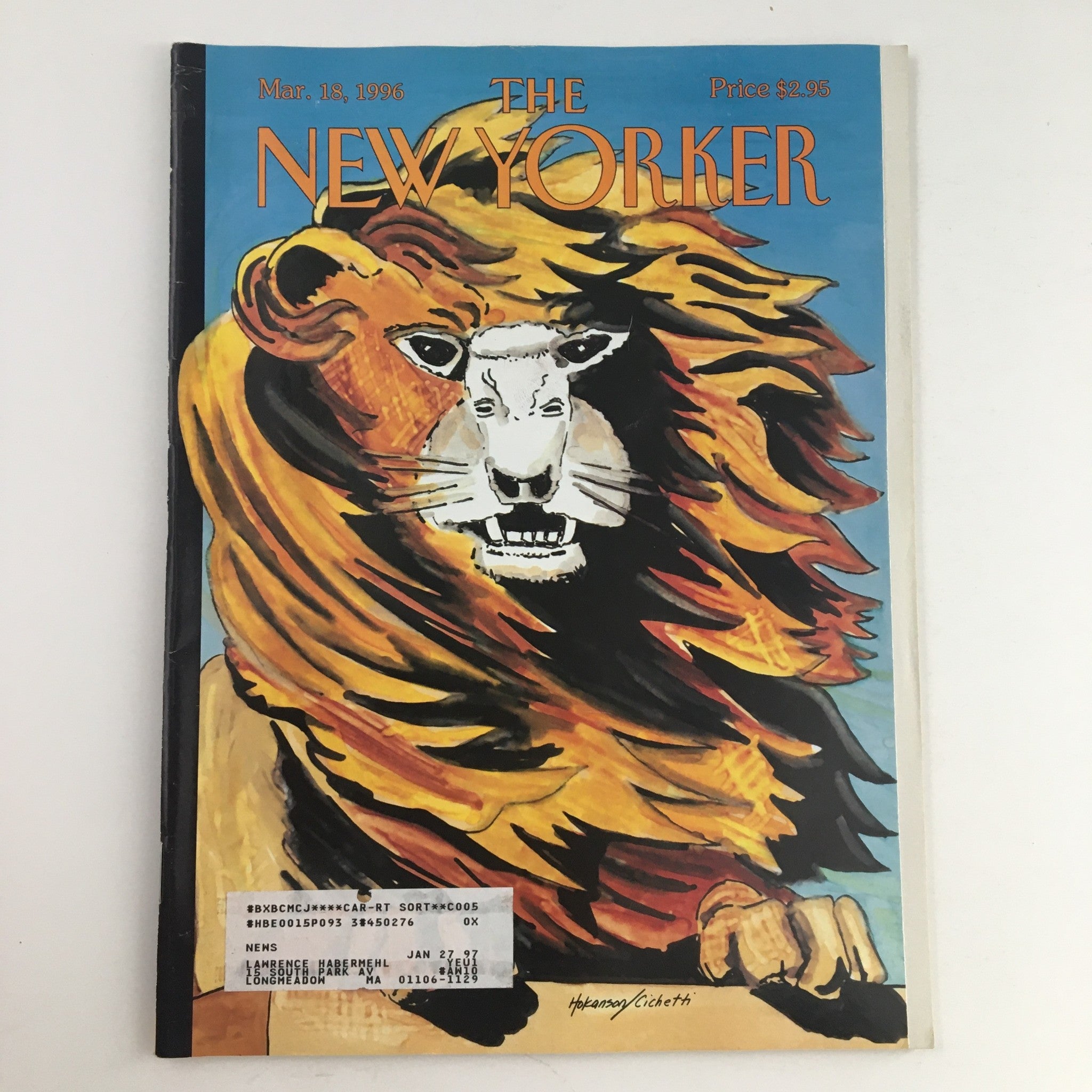 The New Yorker March 18 1996 Full Magazine Theme Cover by Frances Cichetti