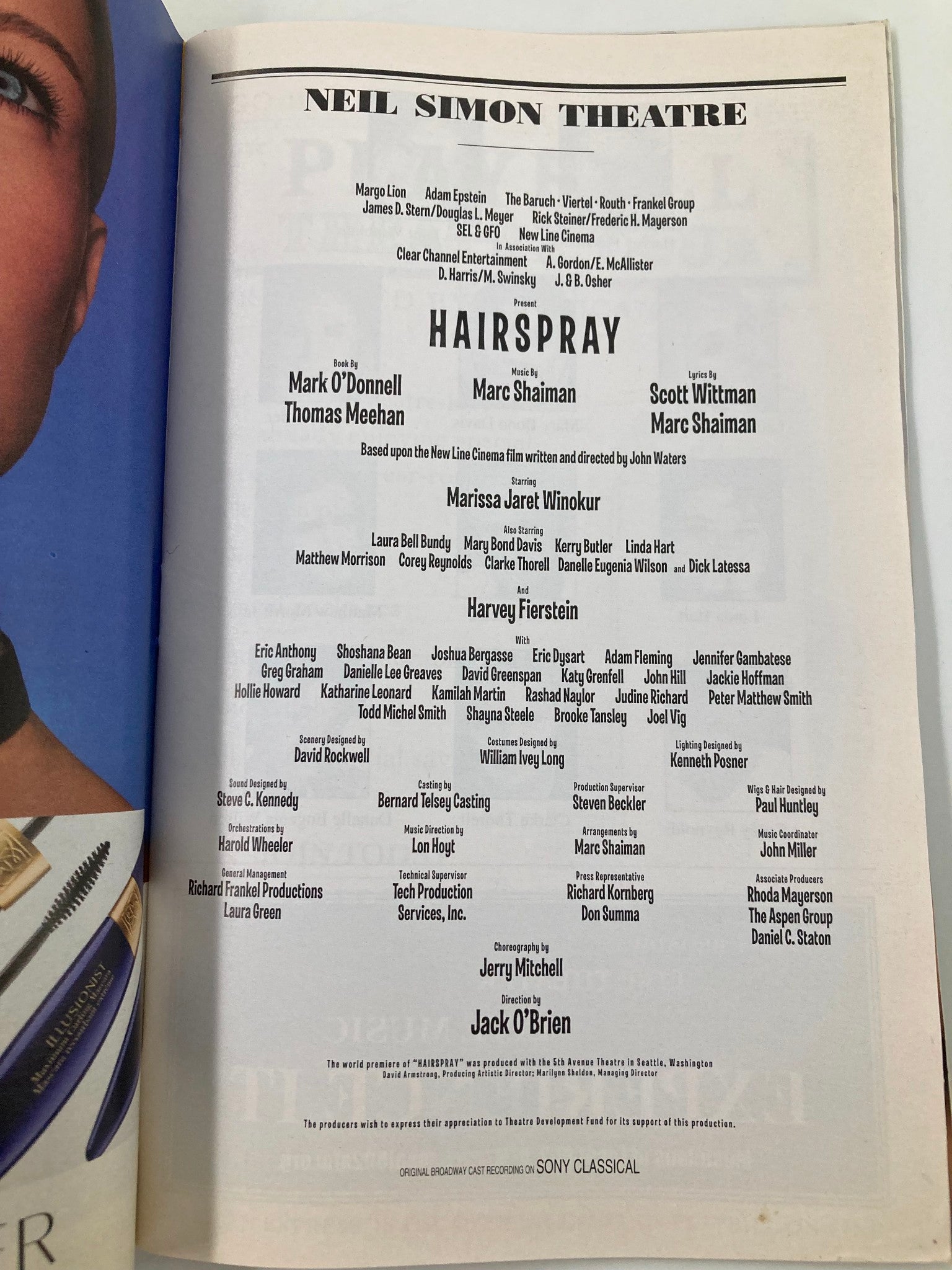 2002 Playbill Neil Simon Theatre Marissa Jaret Winokur in Hairspray