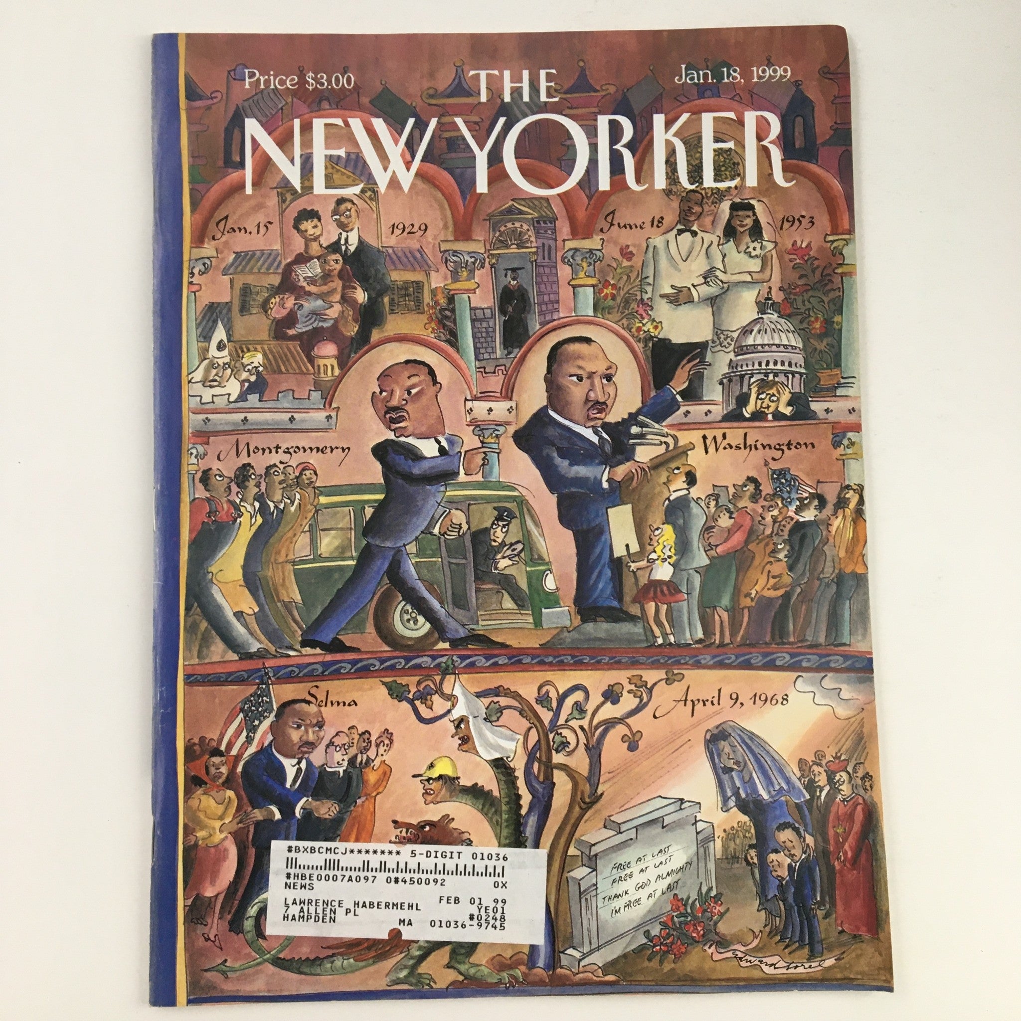 The New Yorker January 18 1999 Full Magazine Theme Cover Art by Edward Sorel