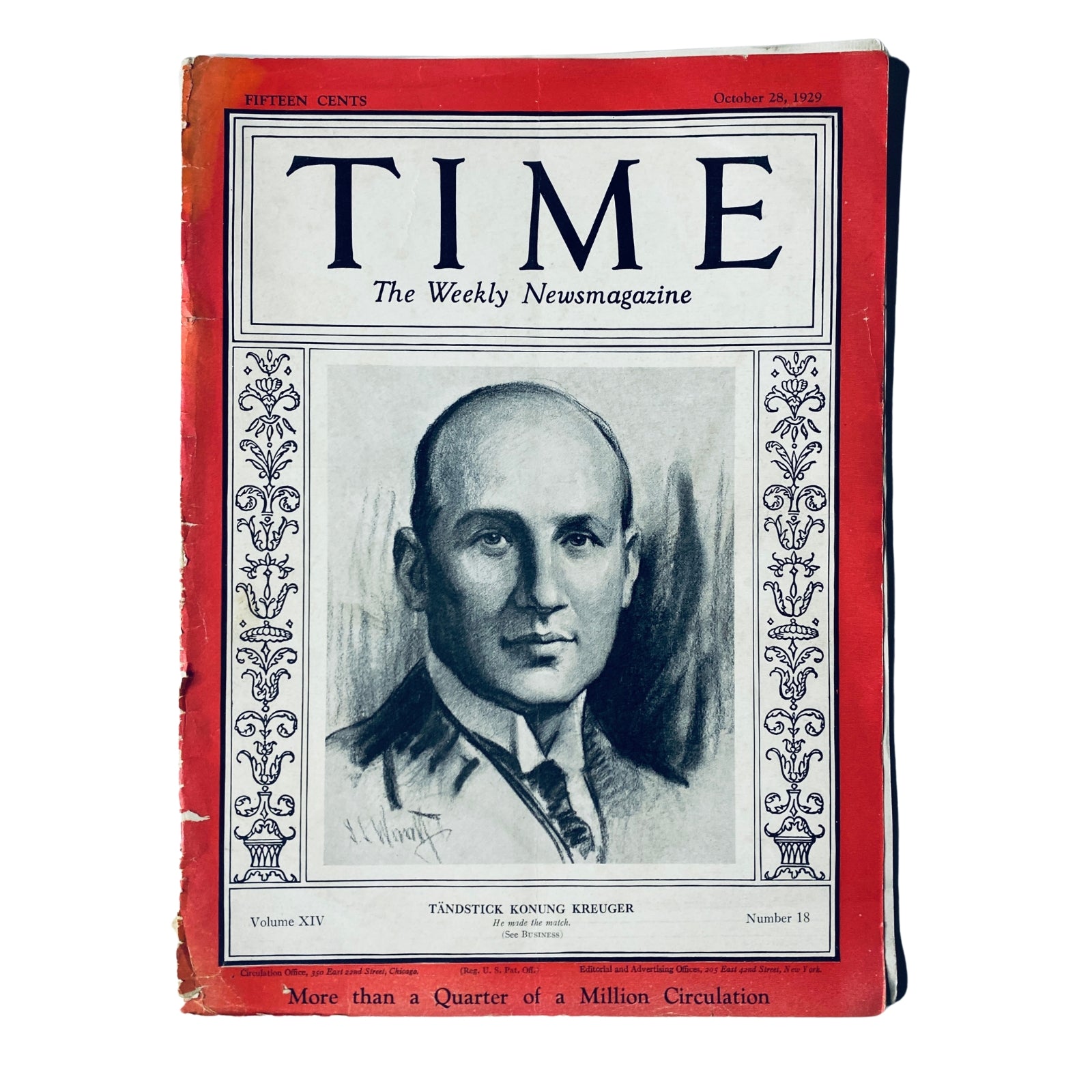 Time Magazine October 28, 1929 Ivar Kreuger Missing Back Cover Crash Stock