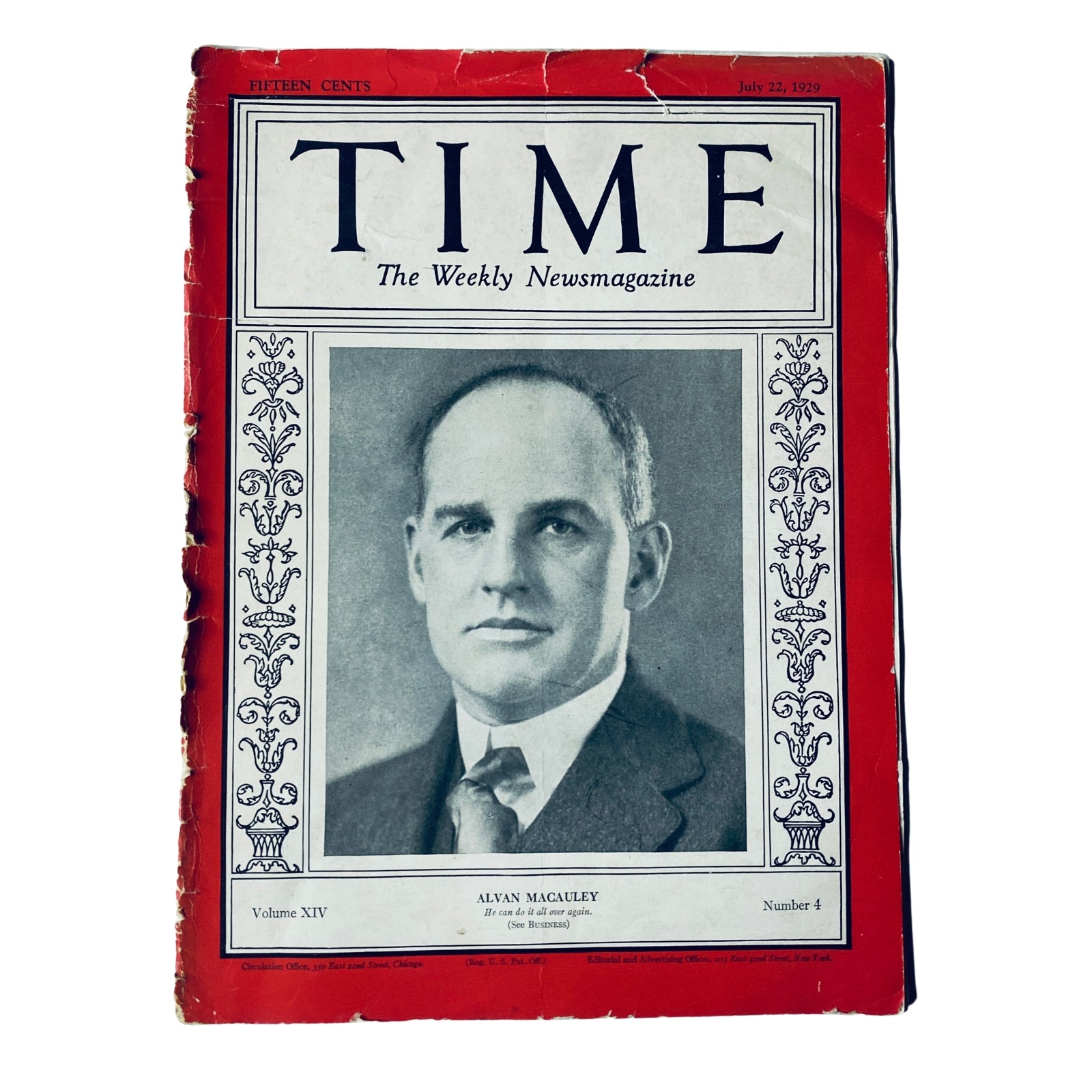 Time Magazine July 22, 1929 Alvan Macauley Missing Back Cover GD Interior