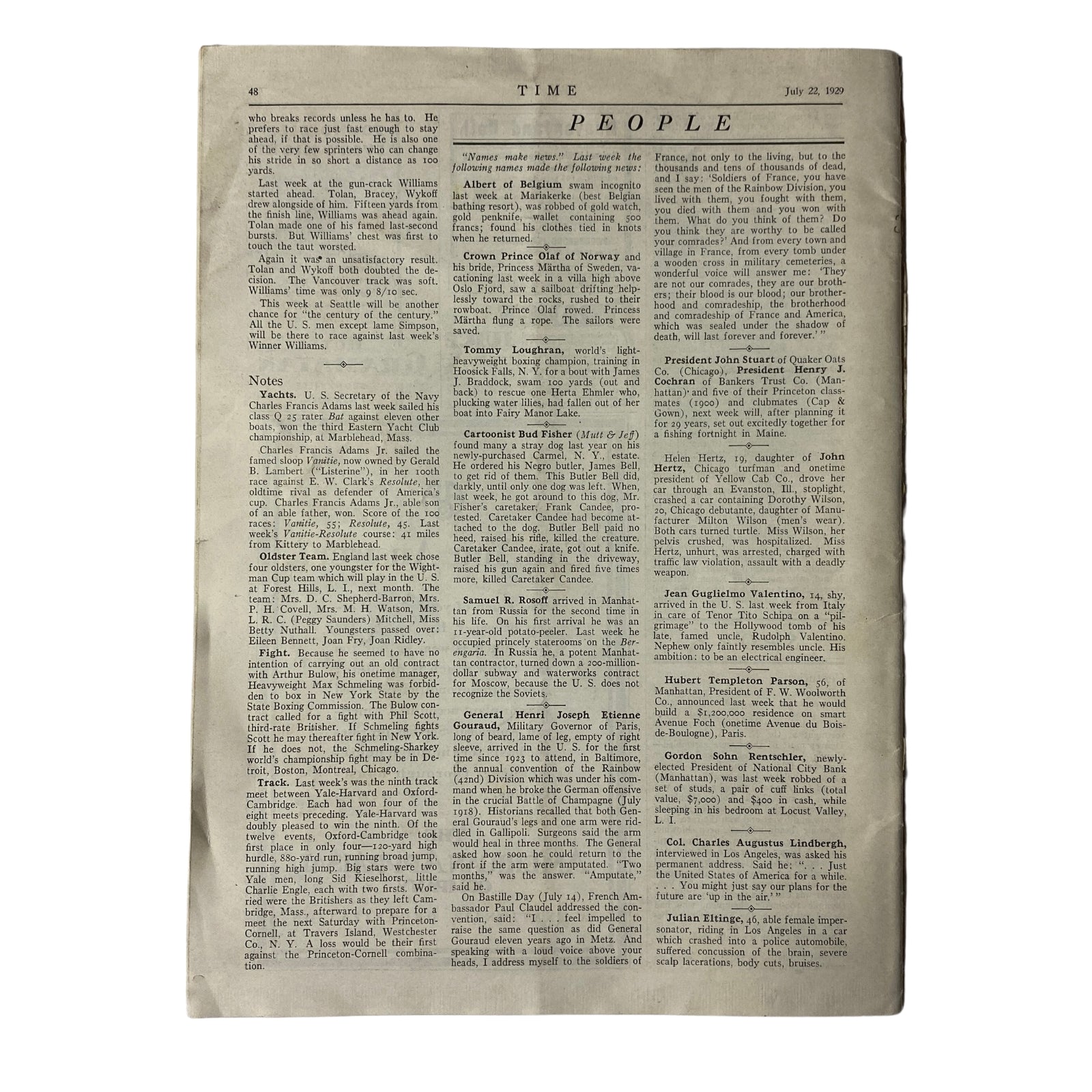 Time Magazine July 22, 1929 Alvan Macauley Missing Back Cover GD Interior