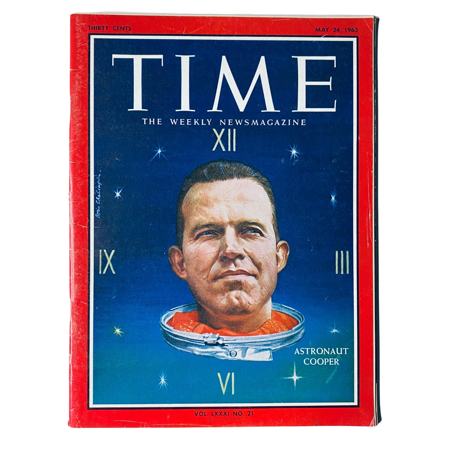 Time Magazine May 24, 1963 Vol 81 No. 21 featuring Astronaut Gordon Cooper on the cover, showcasing his portrait against a starry background.