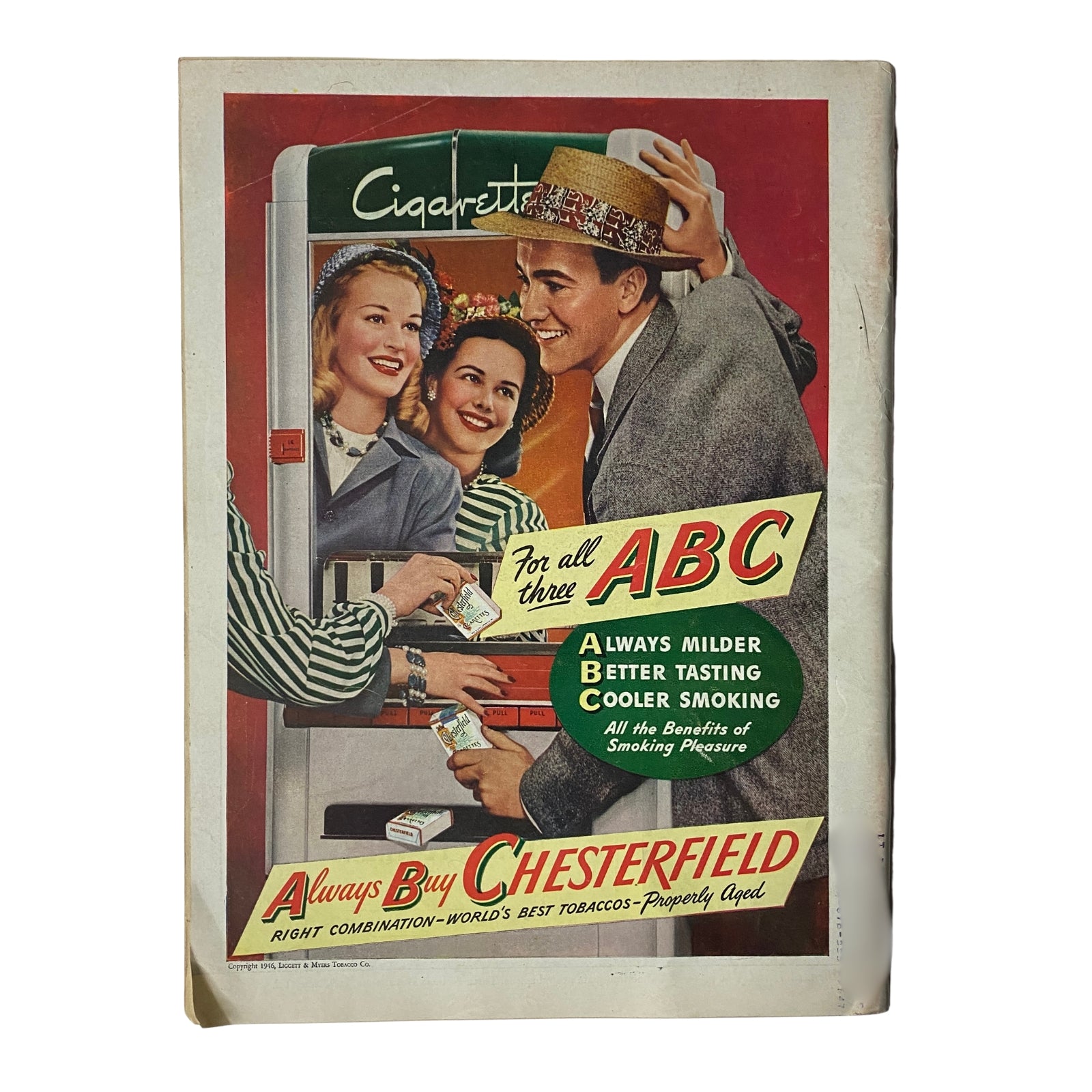 Cover of Time Magazine July 15, 1946 Vol 48 No. 3 featuring Roger D. Lapham, including vintage advertisements for Chesterfield cigarettes, showcasing a group of people socializing.