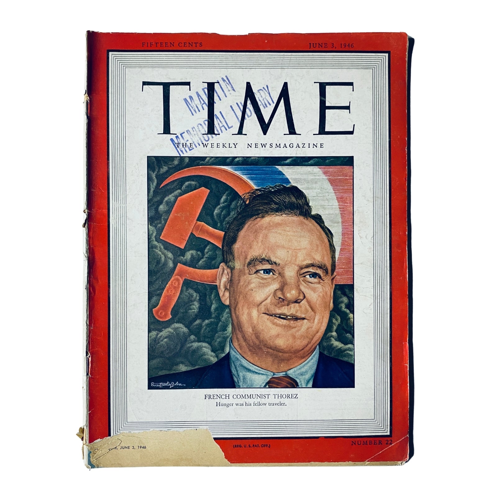Time Magazine cover from June 3, 1946, featuring French Communist leader Maurice Thorez. The cover displays Thorez's portrait alongside communist symbols, highlighting his political significance in post-World War II Europe.