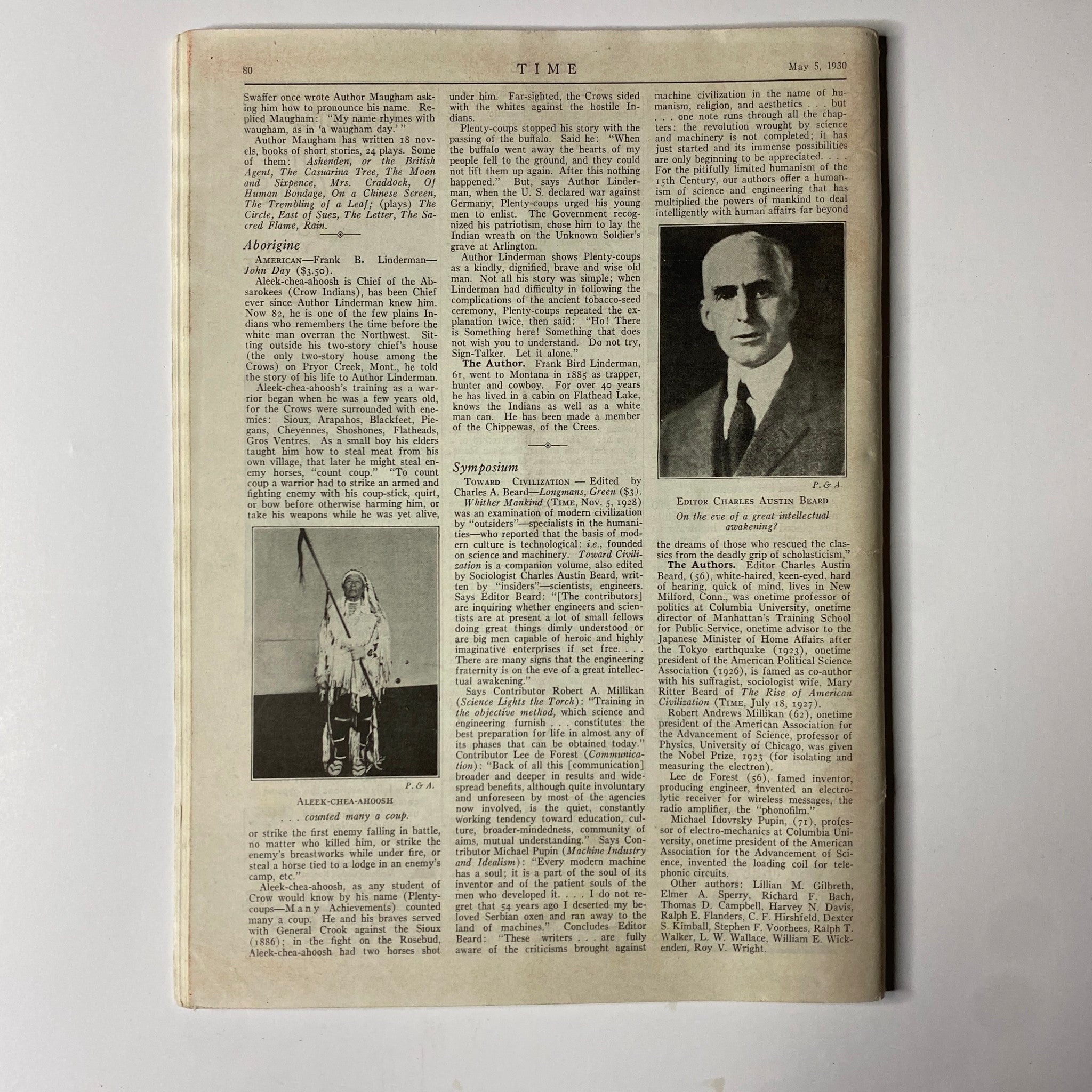 Interior page of Time Magazine May 5, 1930, Vol. 15 No. 18, showcasing an article and photographs, highlighting content related to Julius Howland Barnes and other relevant topics from the period.