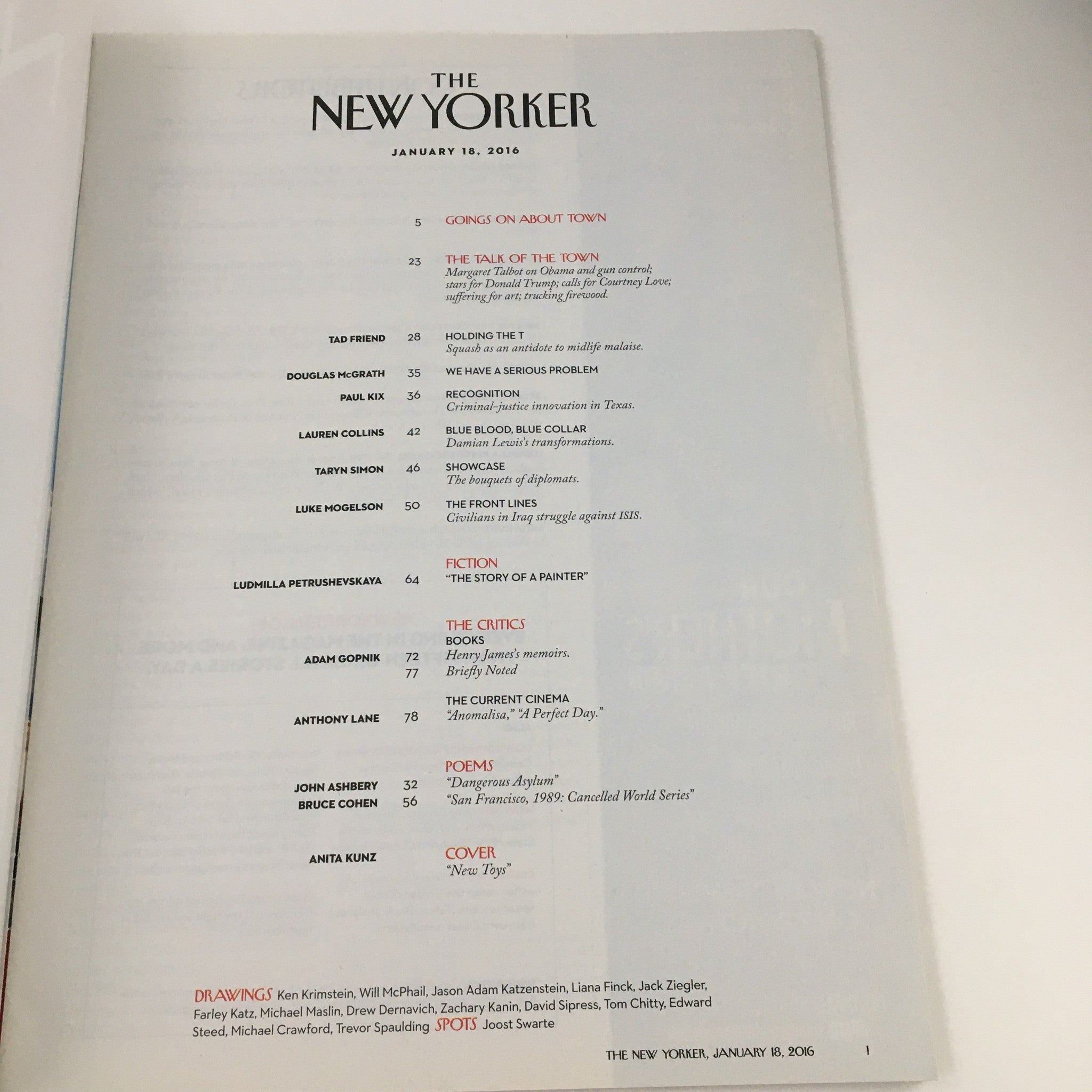 The New Yorker January 18 2016 Full Magazine Theme Cover Art by Anita Kunz VG