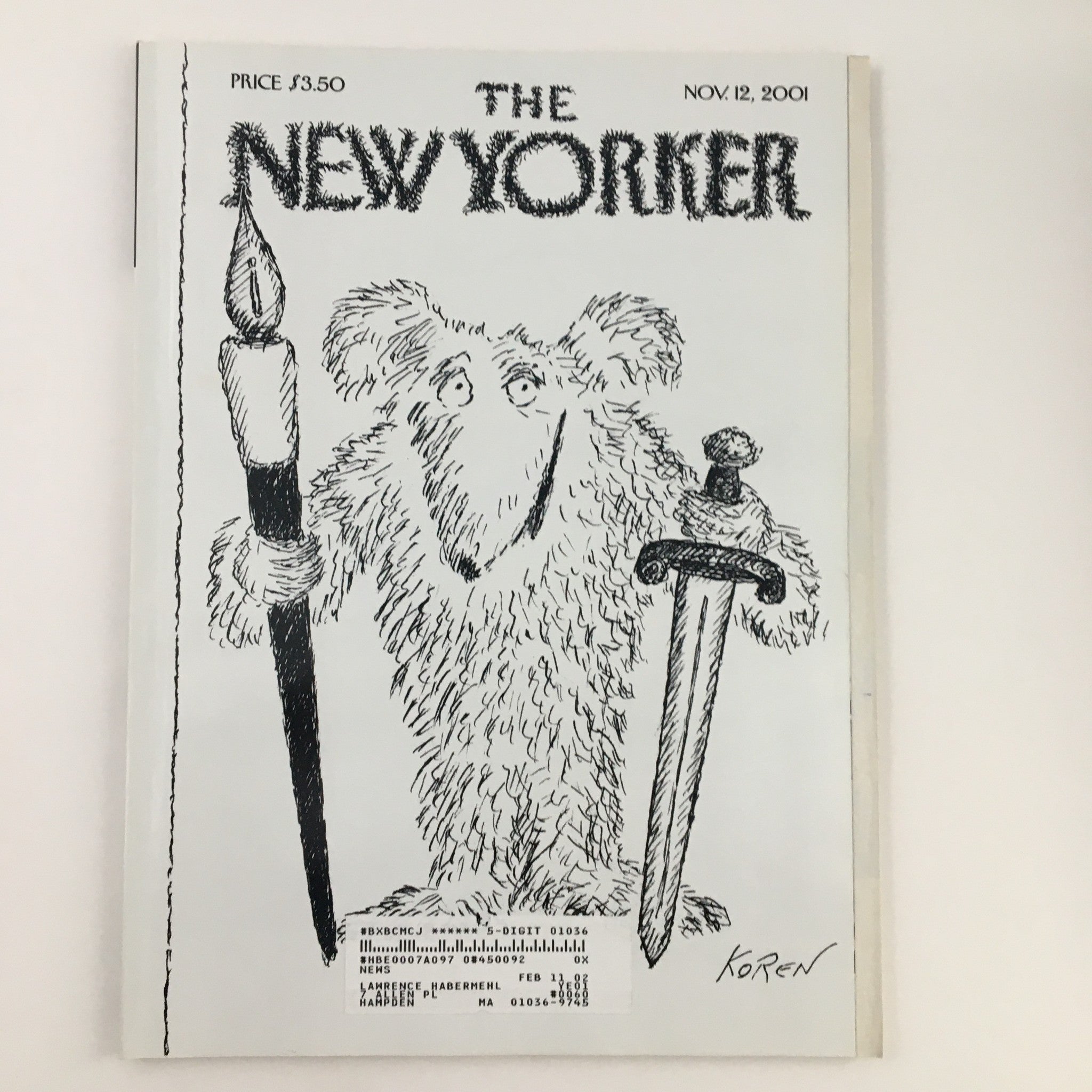 The New Yorker November 1 2001 Full Magazine Theme Cover Art by Edward Koren