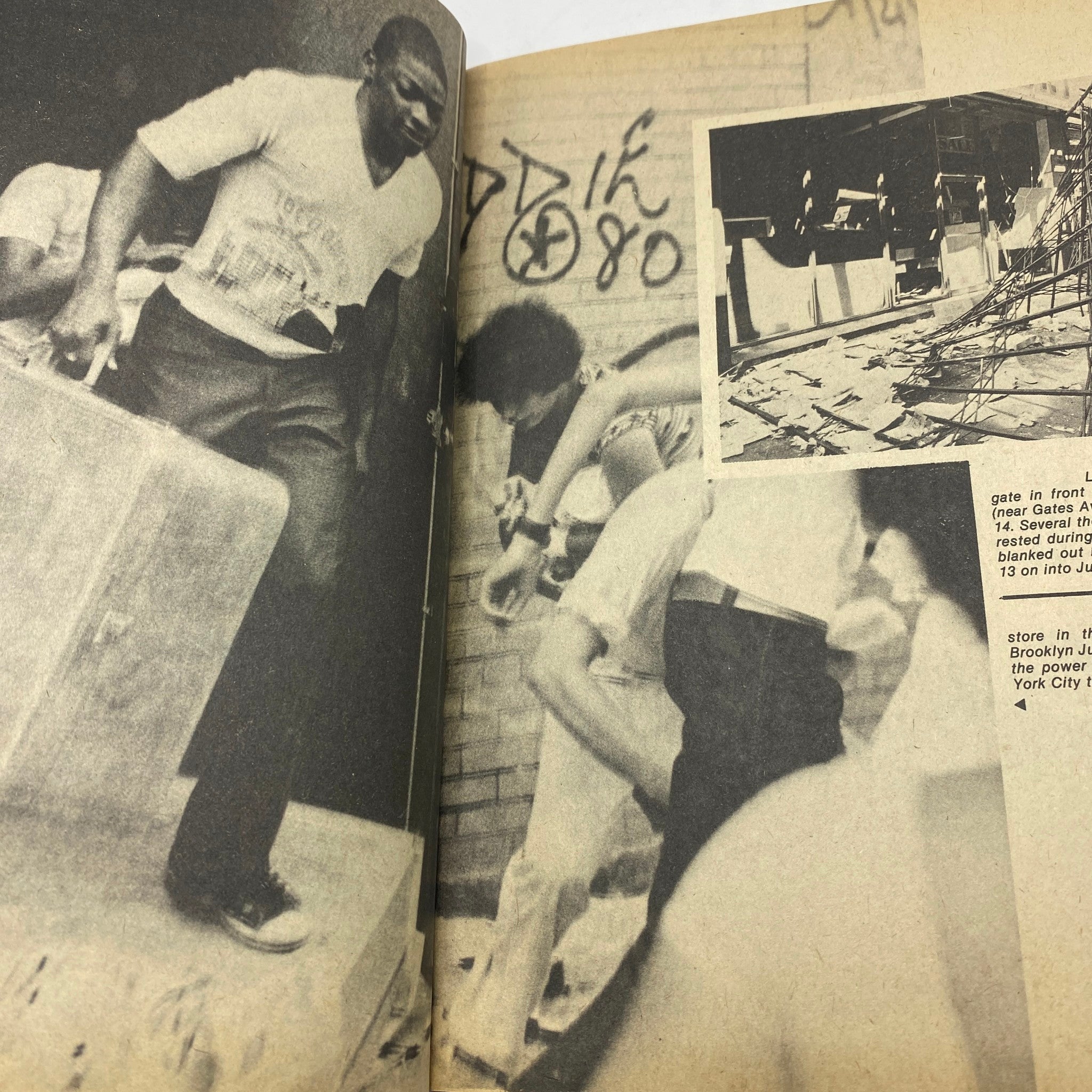 Photo from the VTG Blackout '77 Magazine A Night To Remember U.S. Collector's Edition, illustrating a community reaction in Brooklyn during the blackout, capturing the atmosphere of 1977.