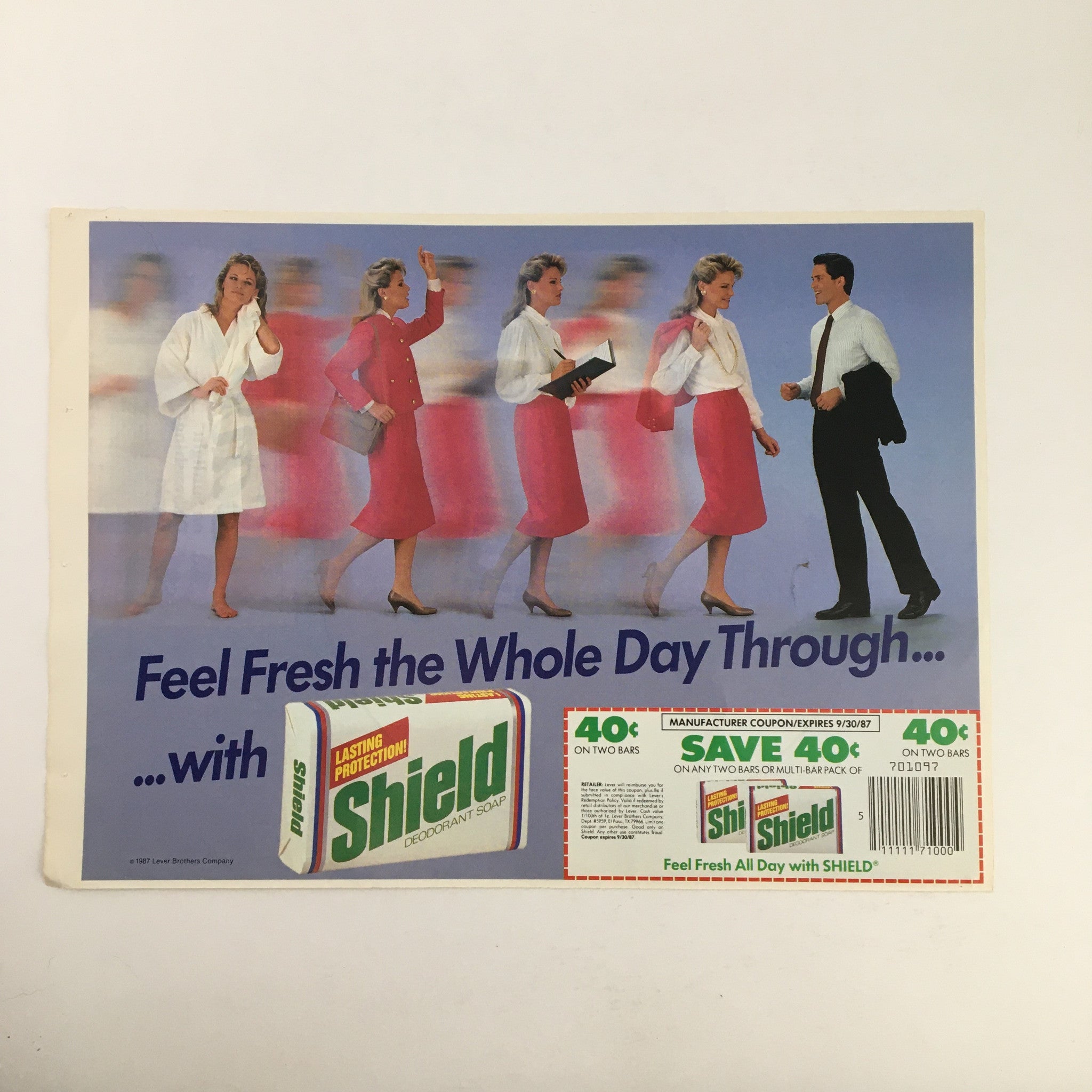 1987 Sunlight Lemon Dishwashing Liquid Circular Coupon Advertisement featuring a promotional image of women in various outfits, emphasizing freshness and cleanliness, with coupon details on the bottom.