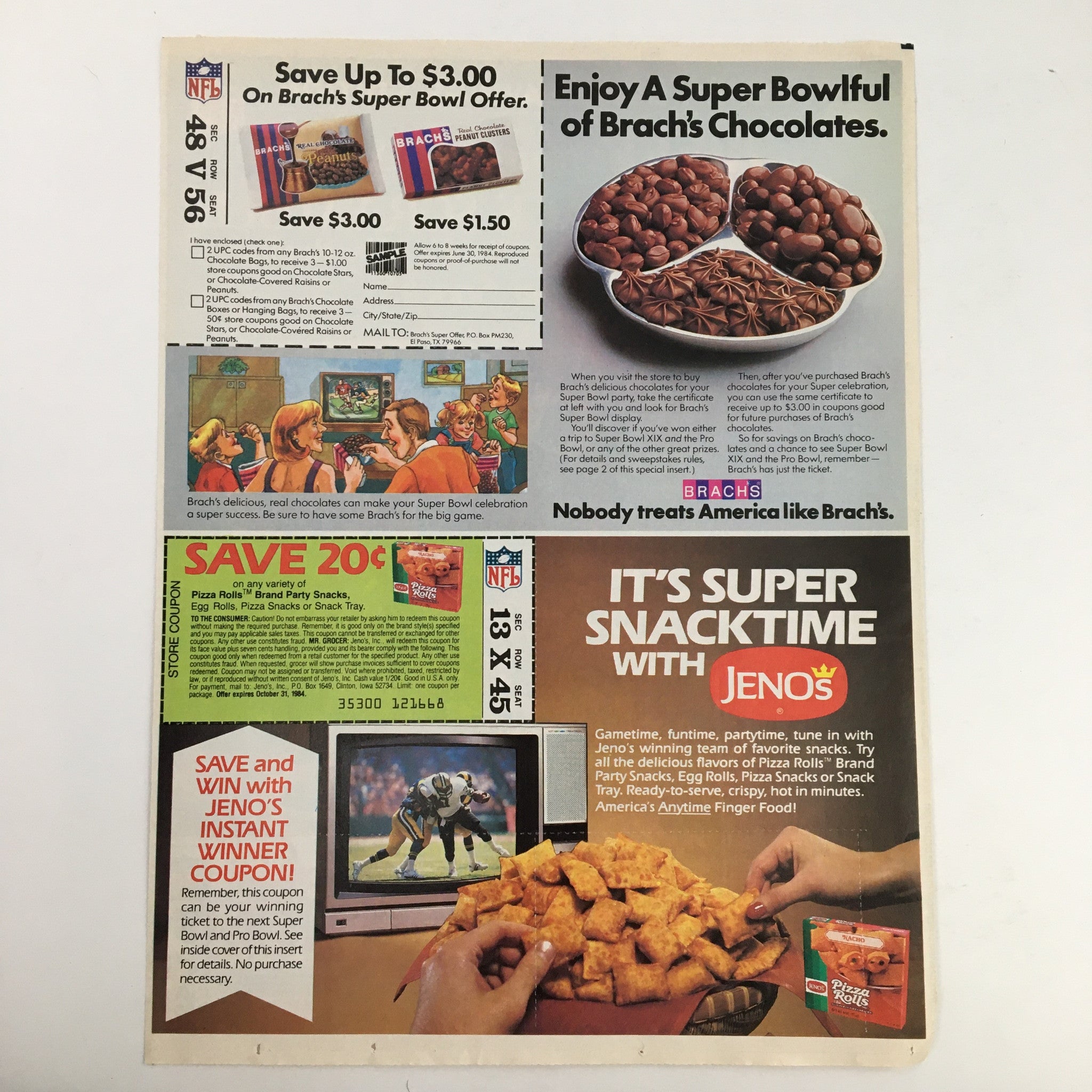 1984 NFL Super Bowl Chex Snack Mix Recipe Circular Coupon Advertisement