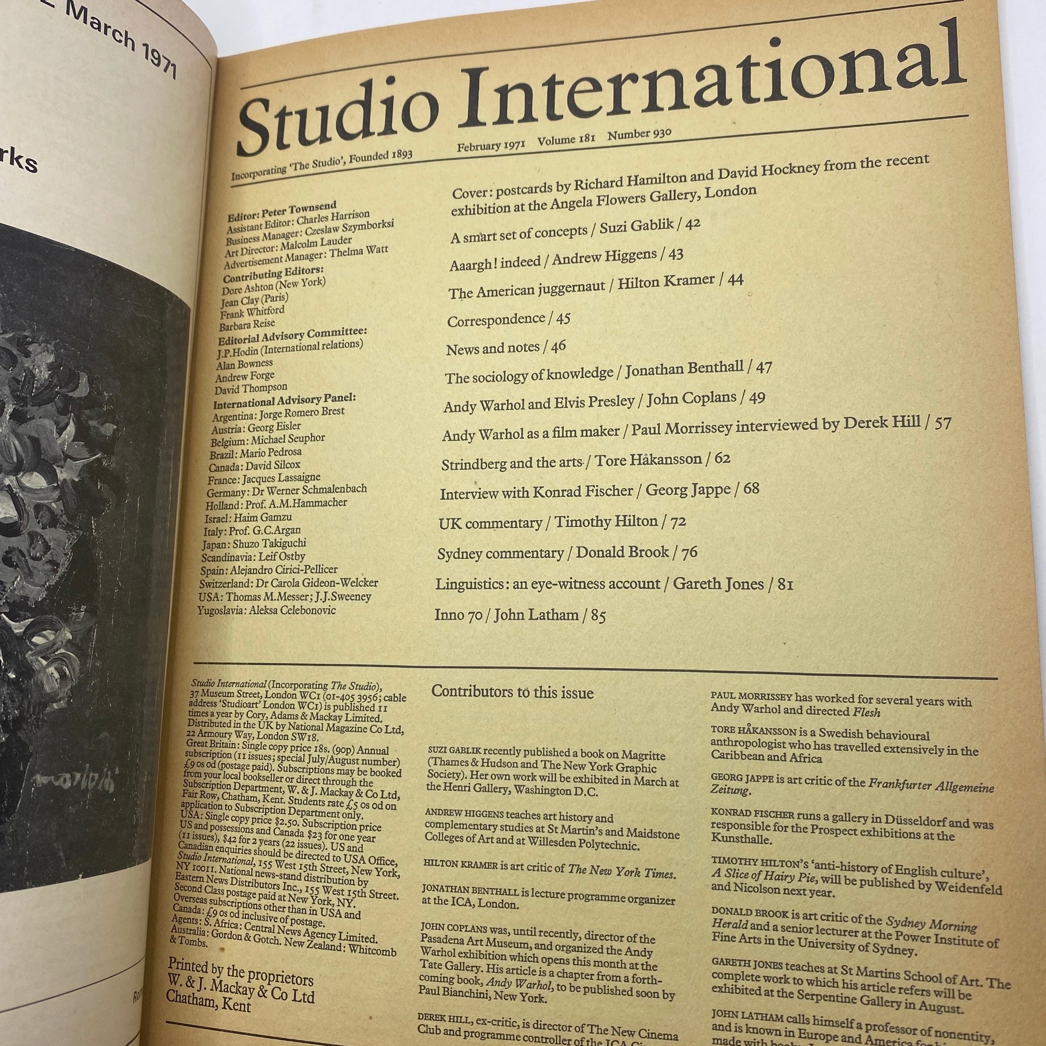 VTG Studio International Magazine February 1971 Postcards by Hamilton No Label